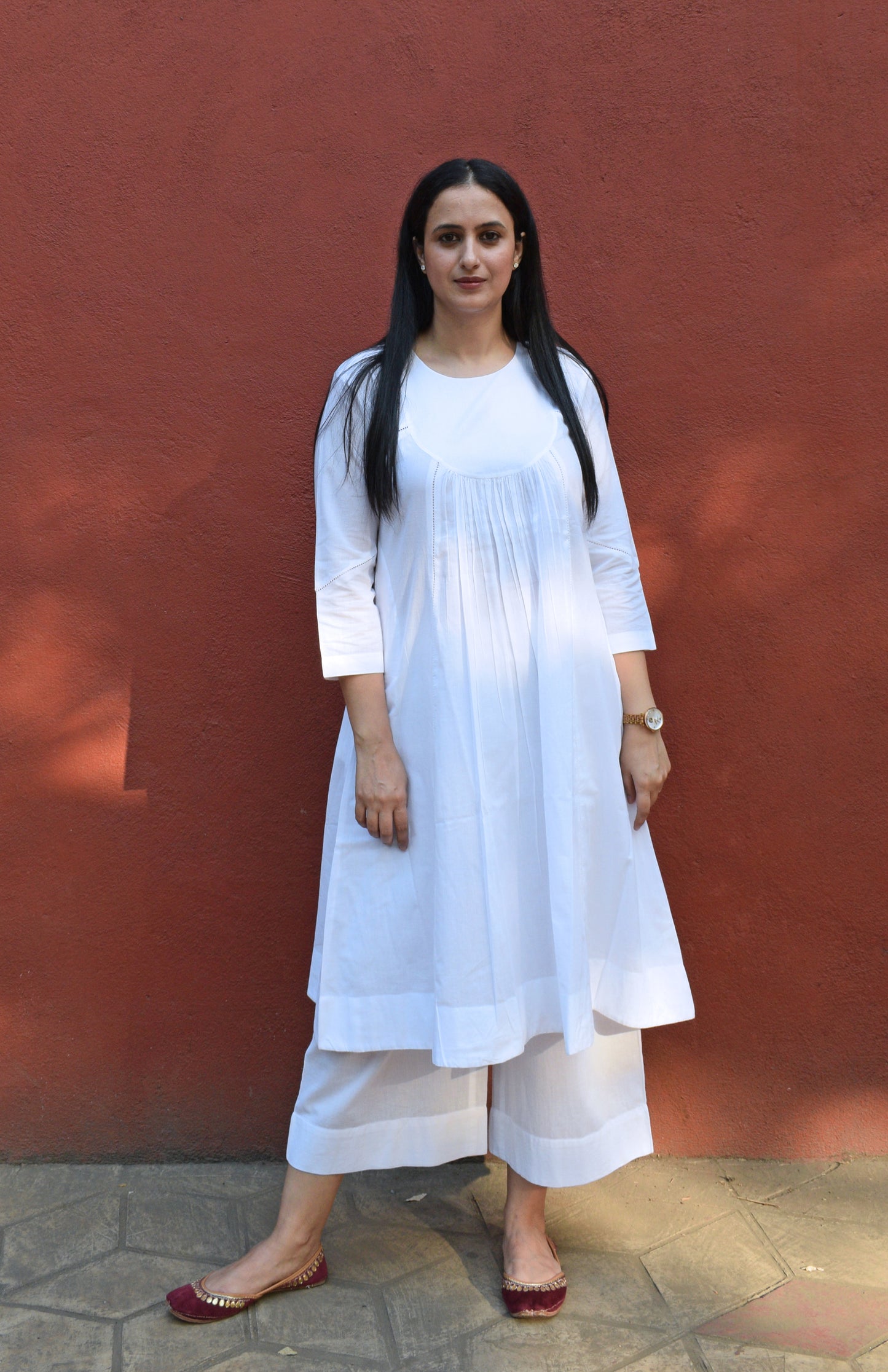 Sunkissed white kurta with yoke and pyjama