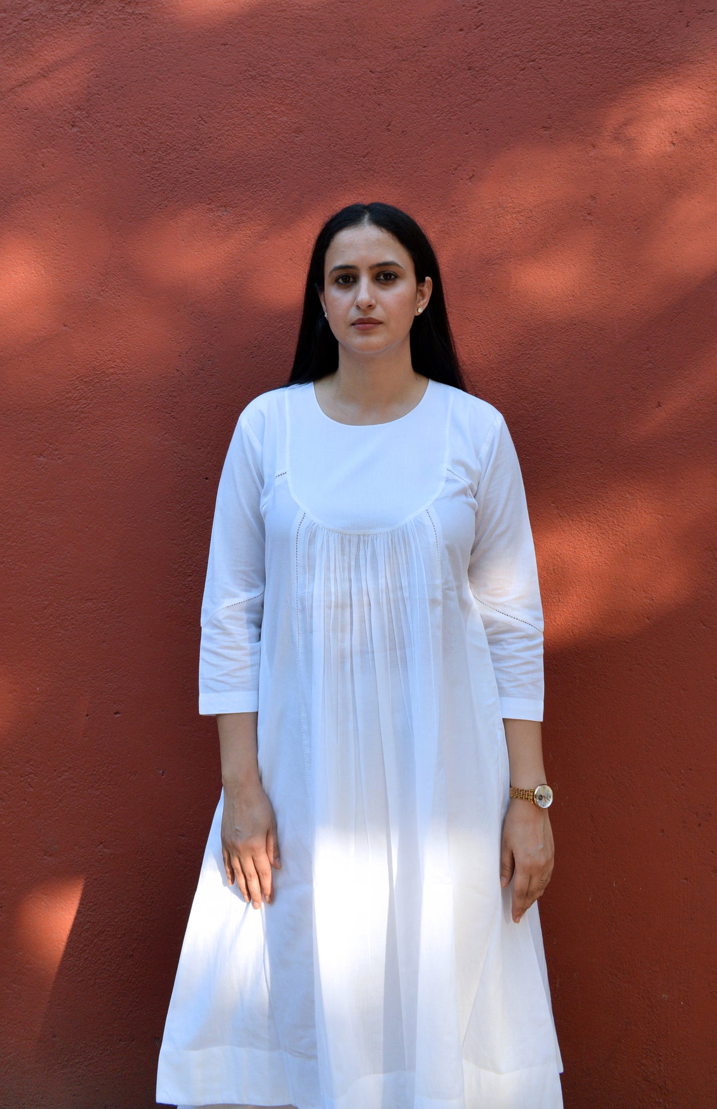 Sunkissed white kurta with yoke and pyjama