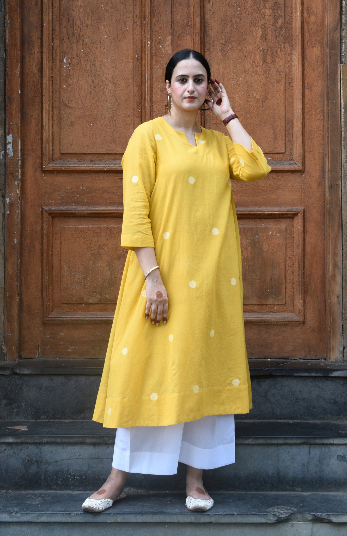 Yellow Jamdani A Line Kurta