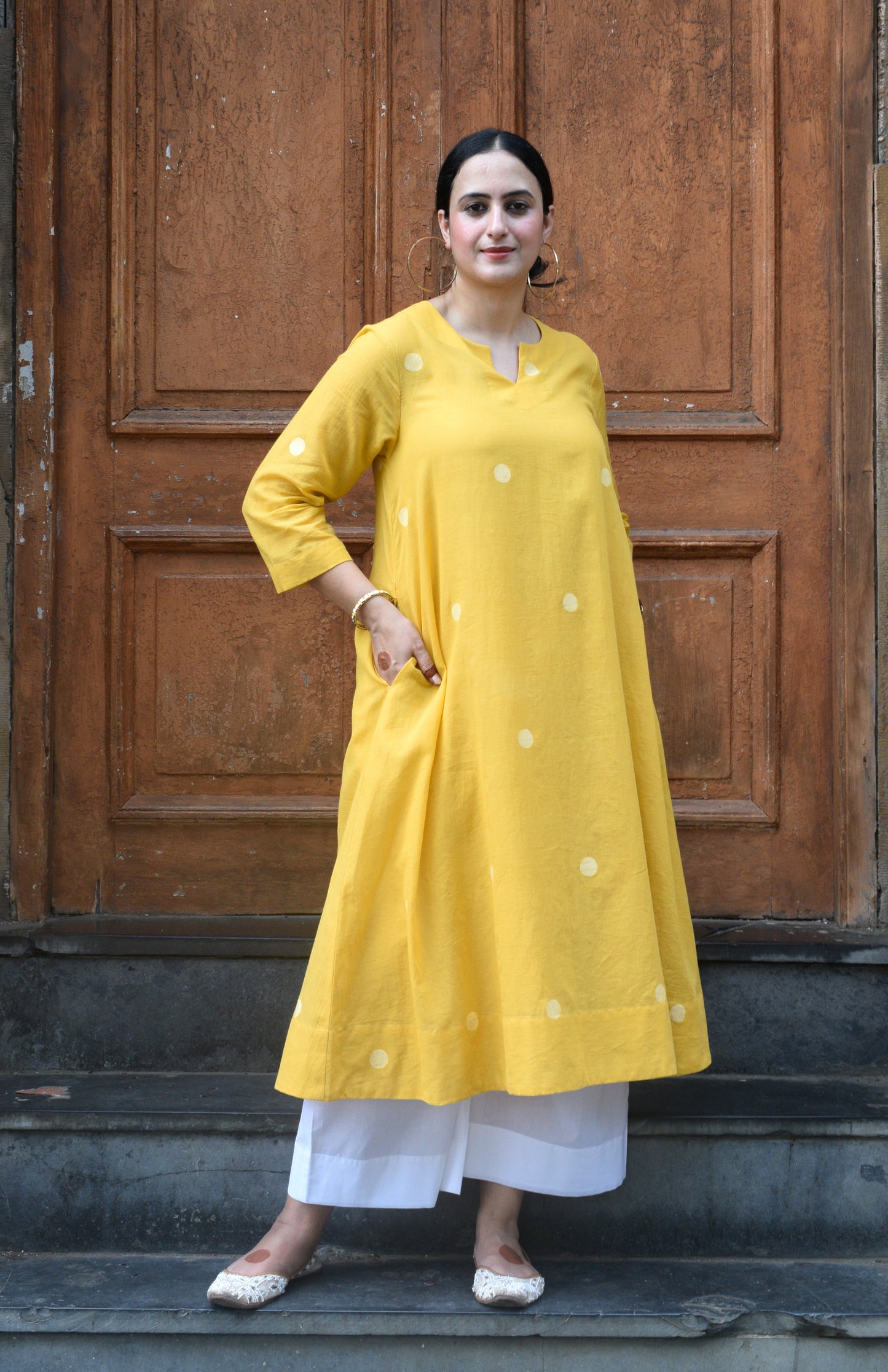 Yellow Jamdani A Line Kurta