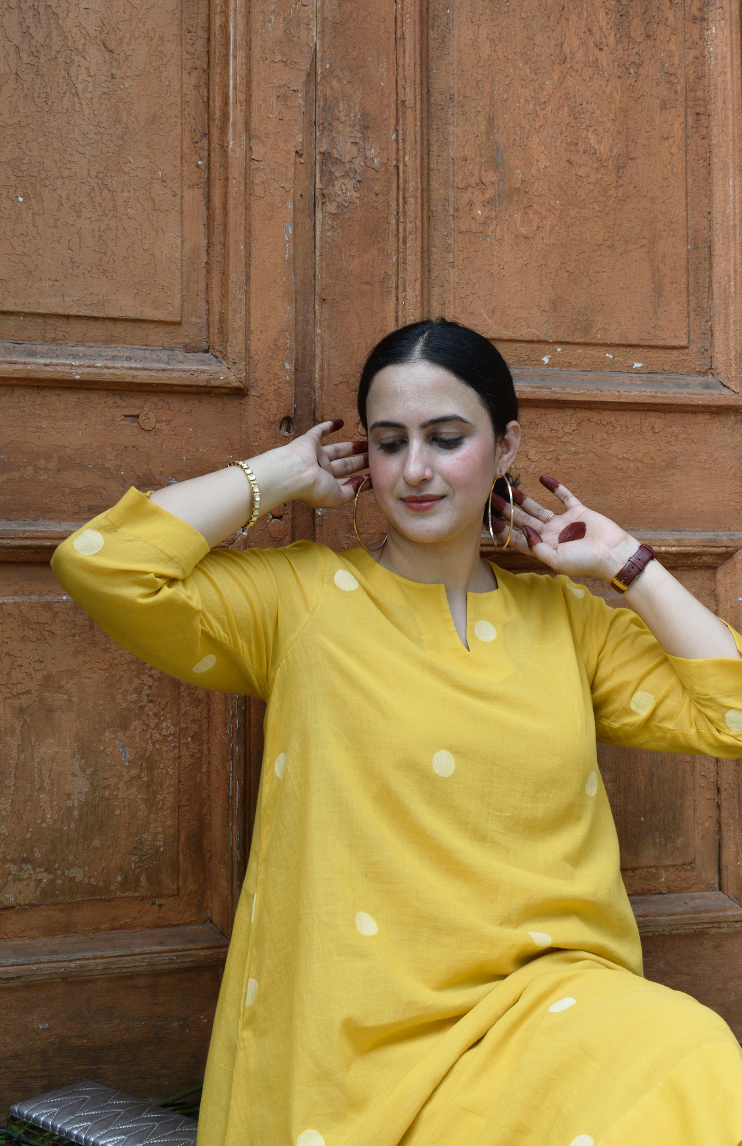 Yellow Jamdani A Line Kurta