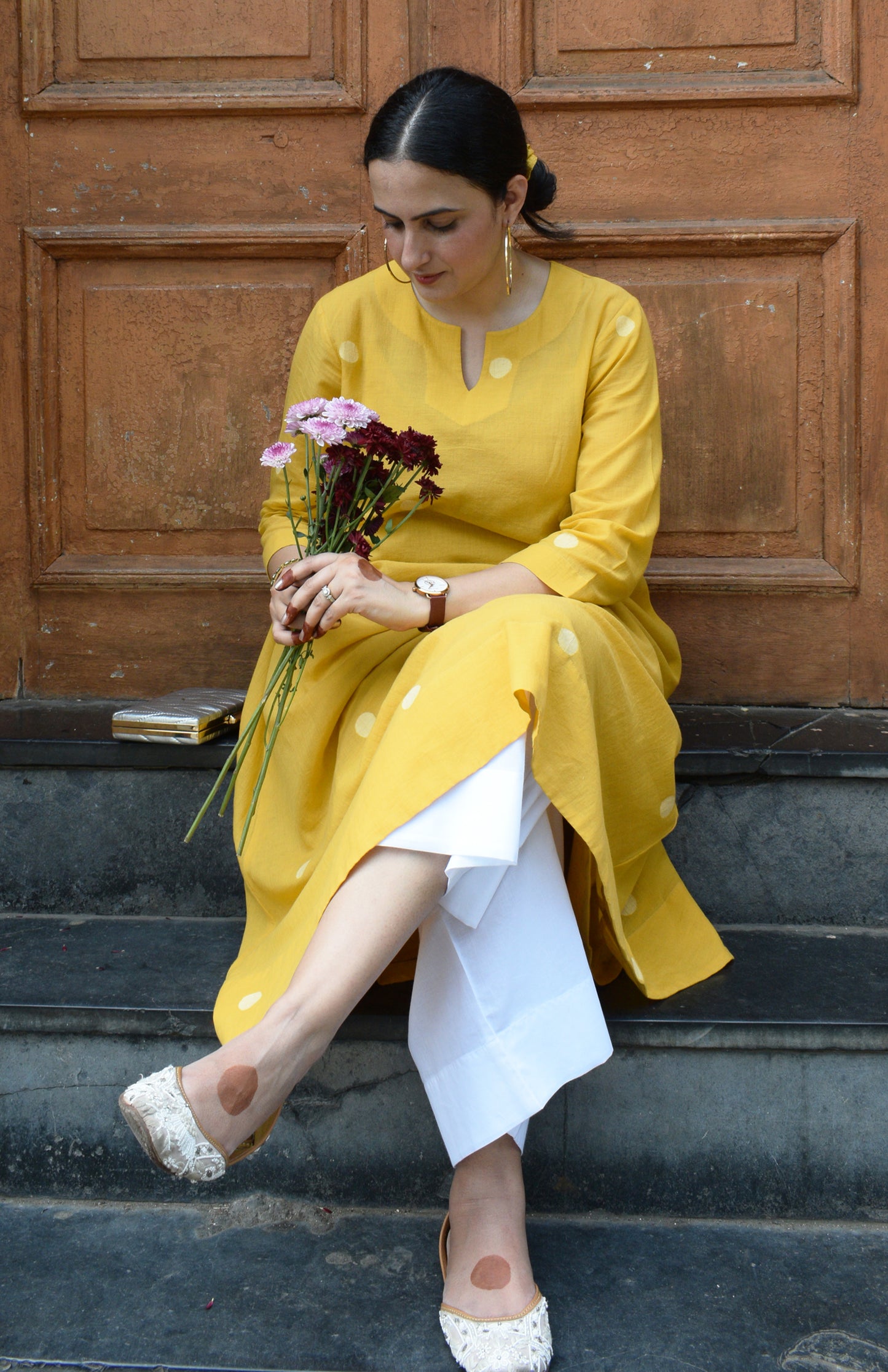Yellow Jamdani A Line Kurta