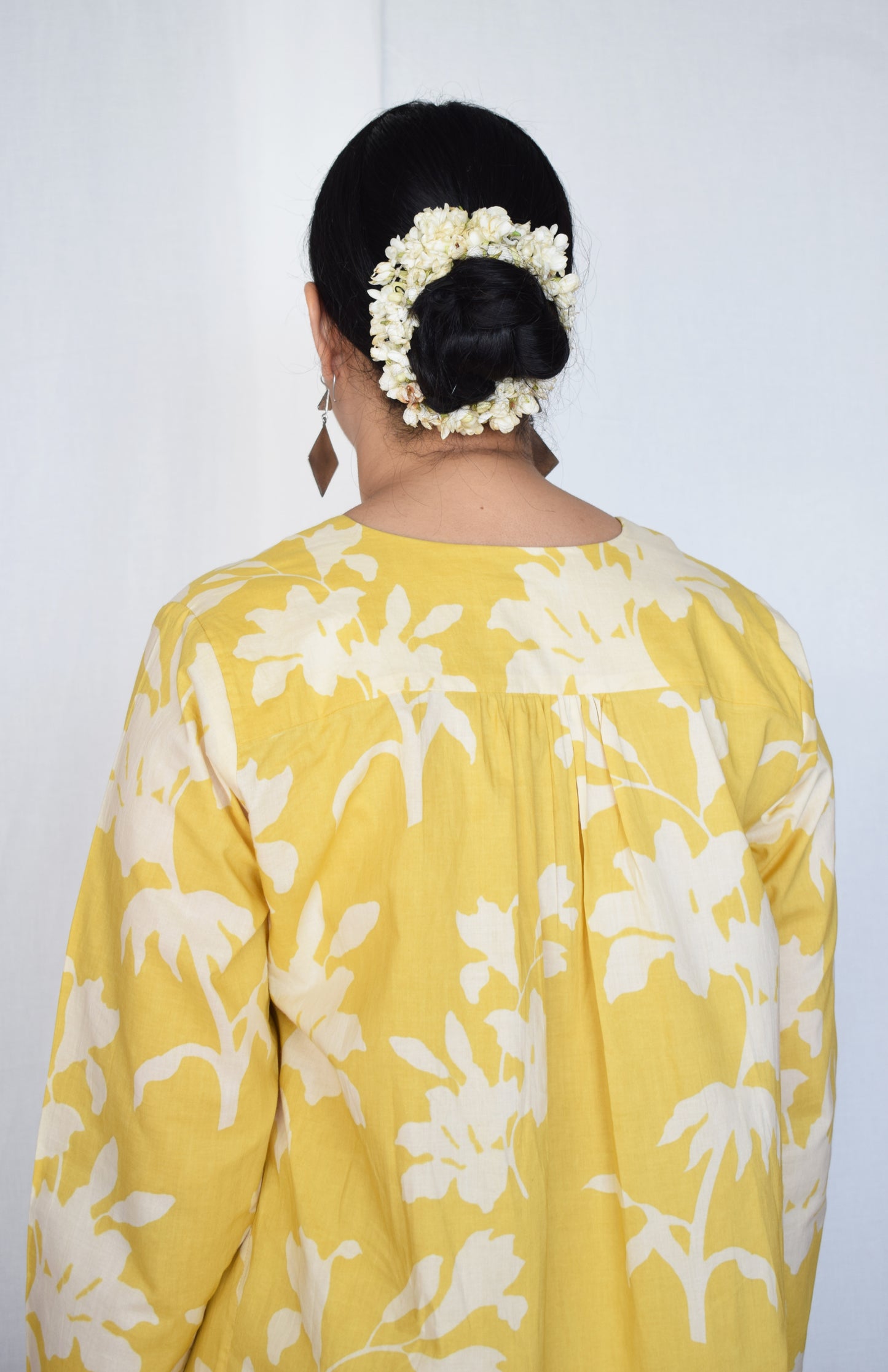 Yellow Floral Kurta with Striped Pajama