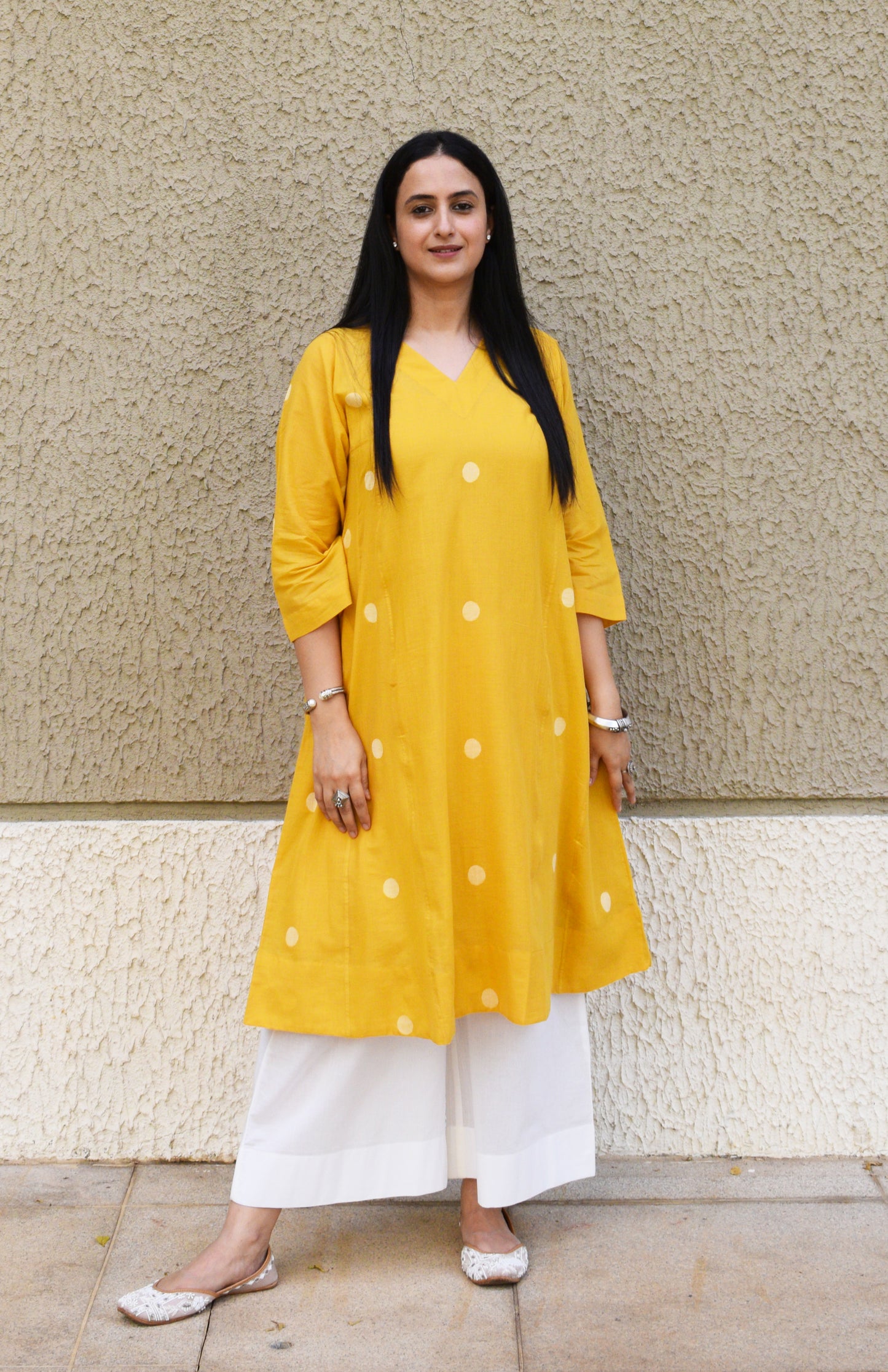 Yellow Polka Dot Jamdani phiran