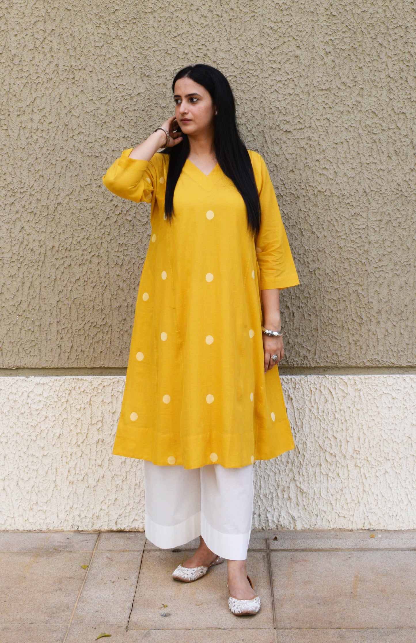 Yellow Polka Dot Jamdani phiran