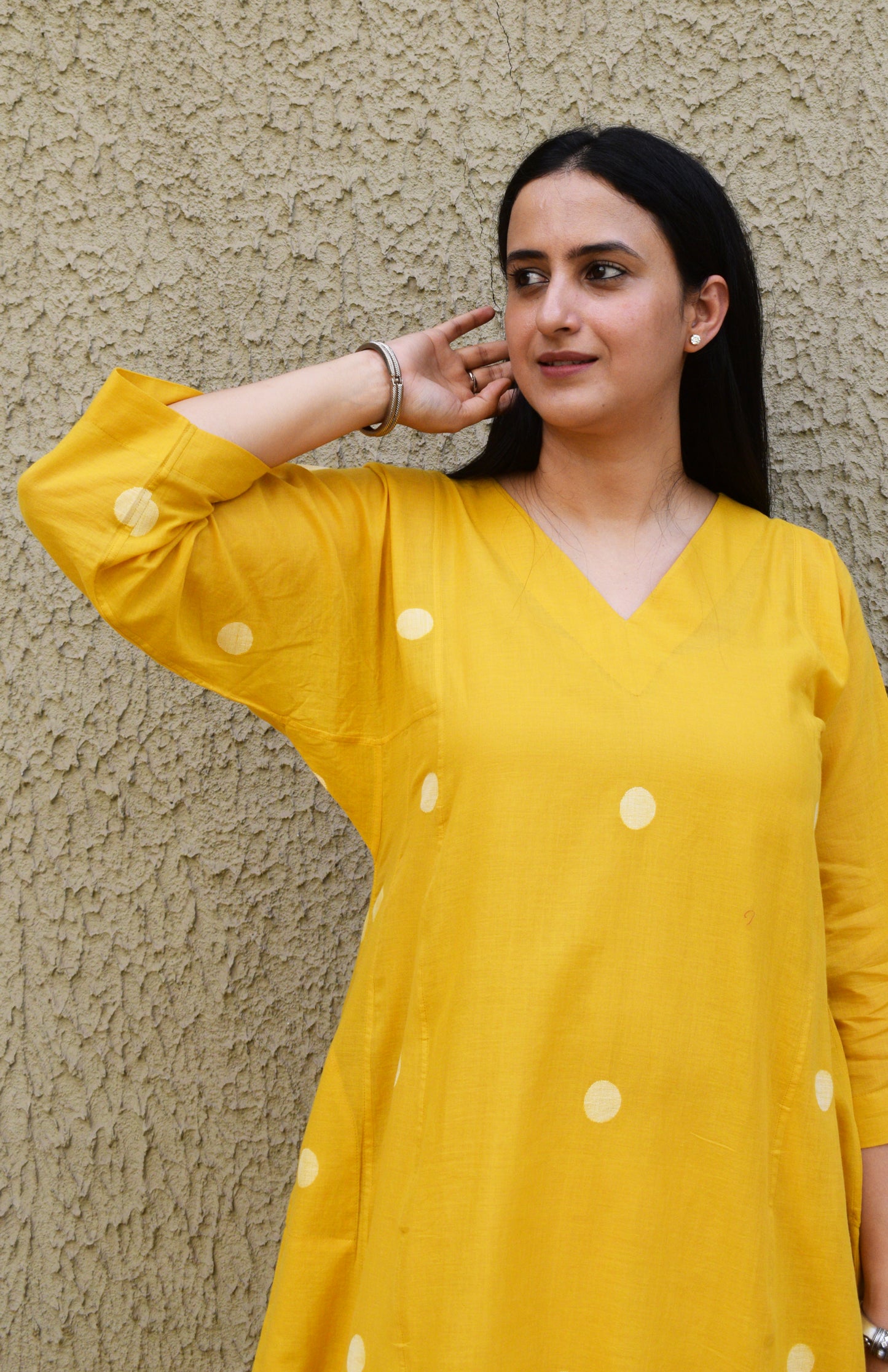 Yellow Polka Dot Jamdani phiran