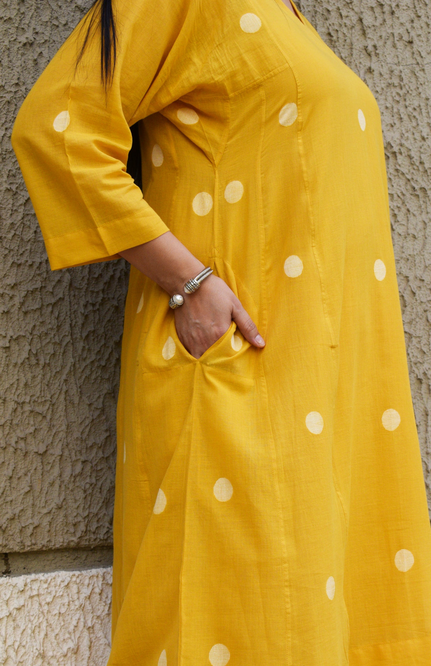 Yellow Polka Dot Jamdani phiran