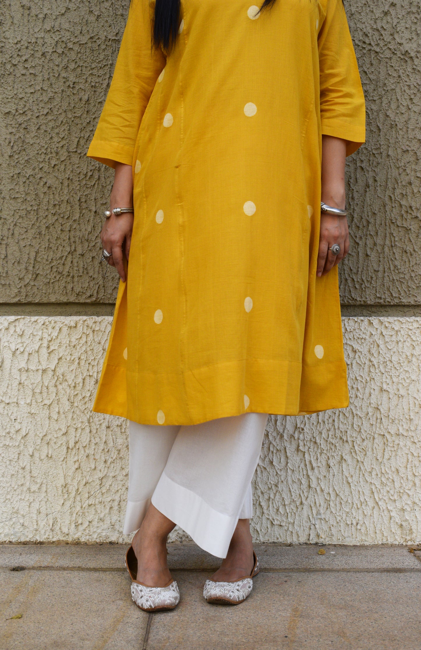 Yellow Polka Dot Jamdani phiran
