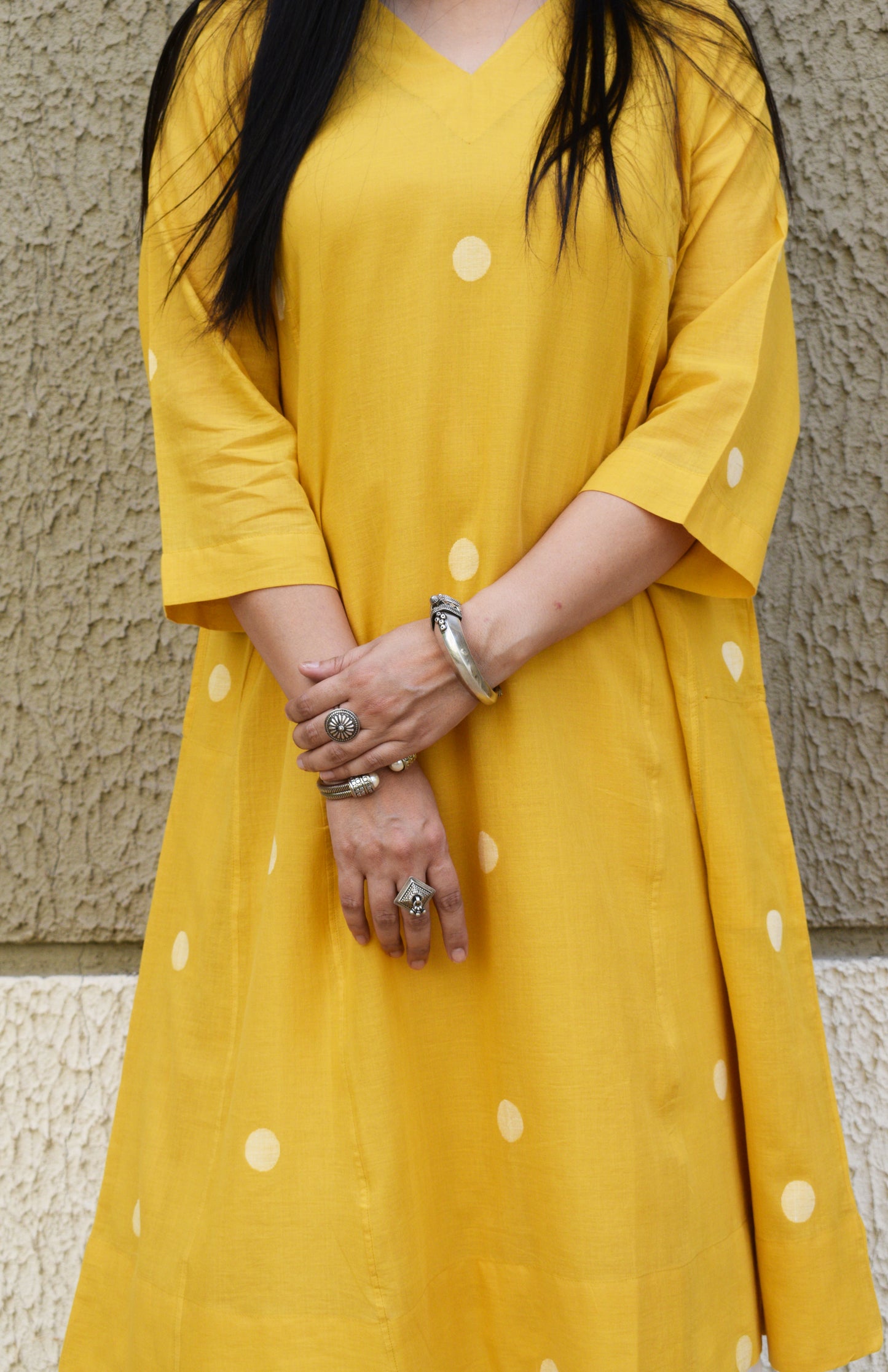 Yellow Polka Dot Jamdani phiran
