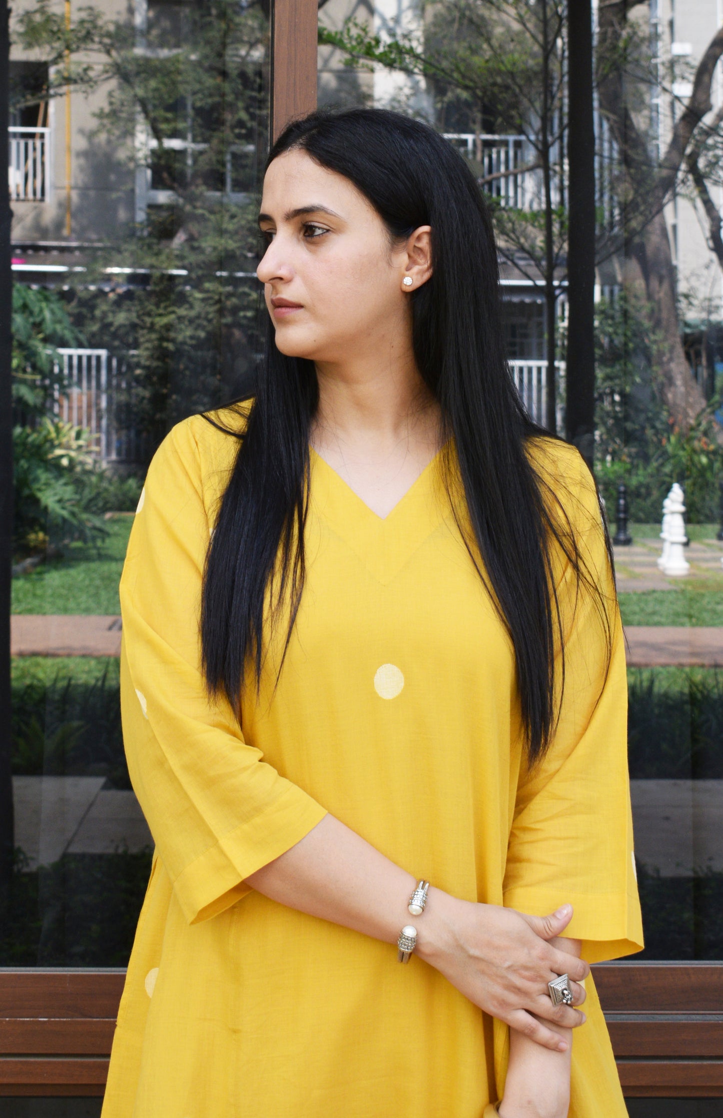 Yellow Polka Dot Jamdani phiran
