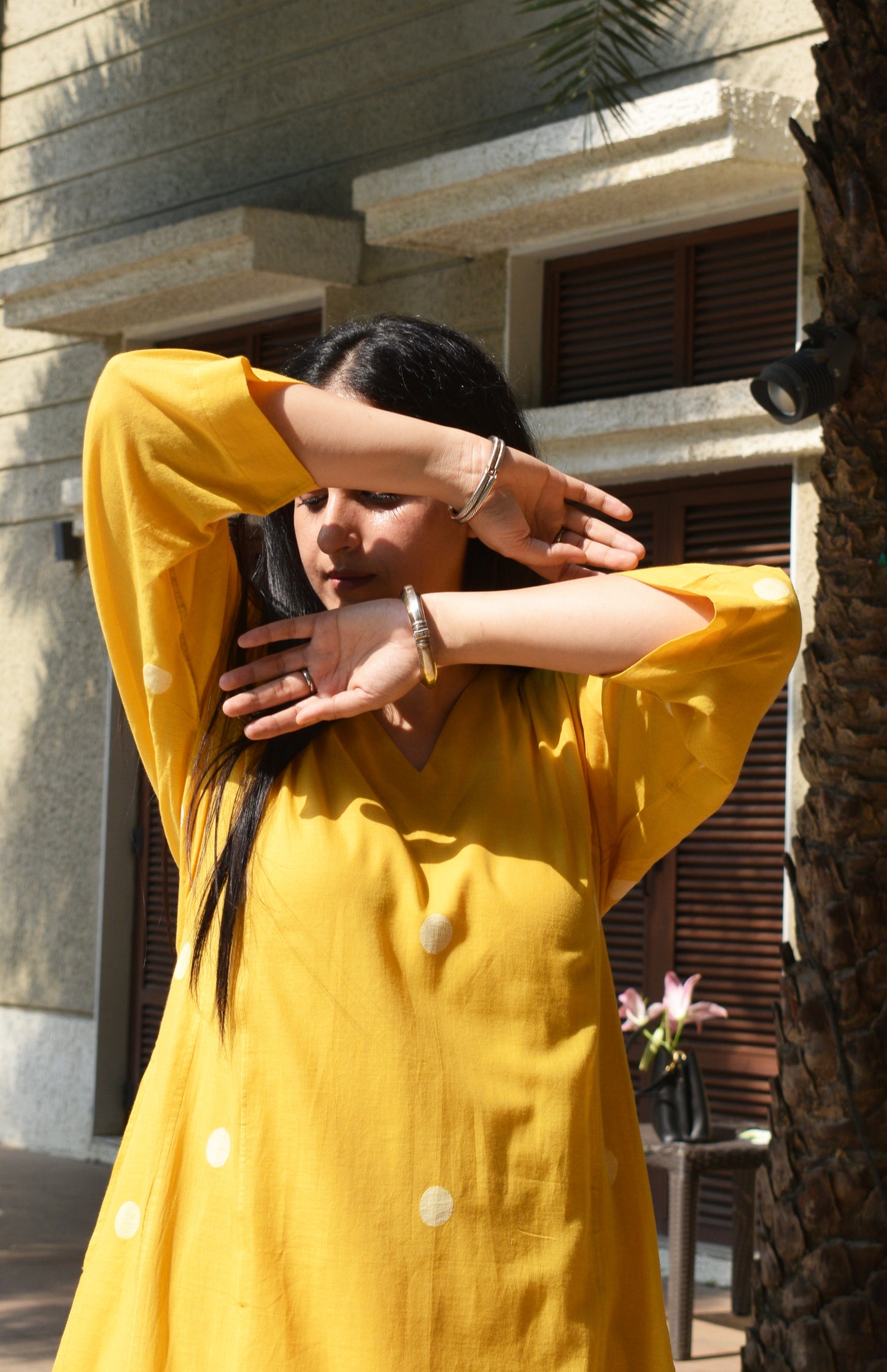 Yellow Polka Dot Jamdani phiran