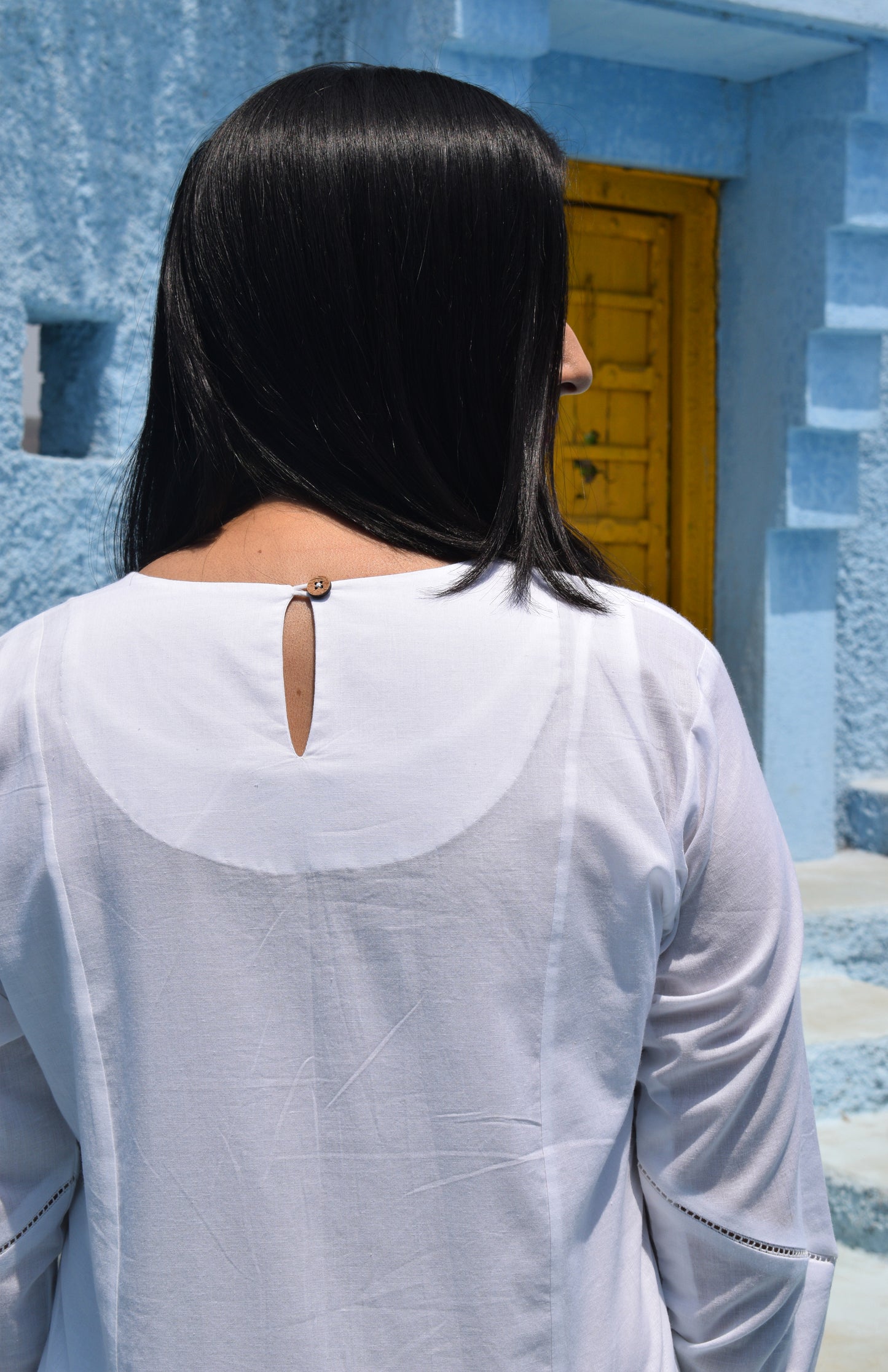 Sunkissed white kurta with yoke and pyjama