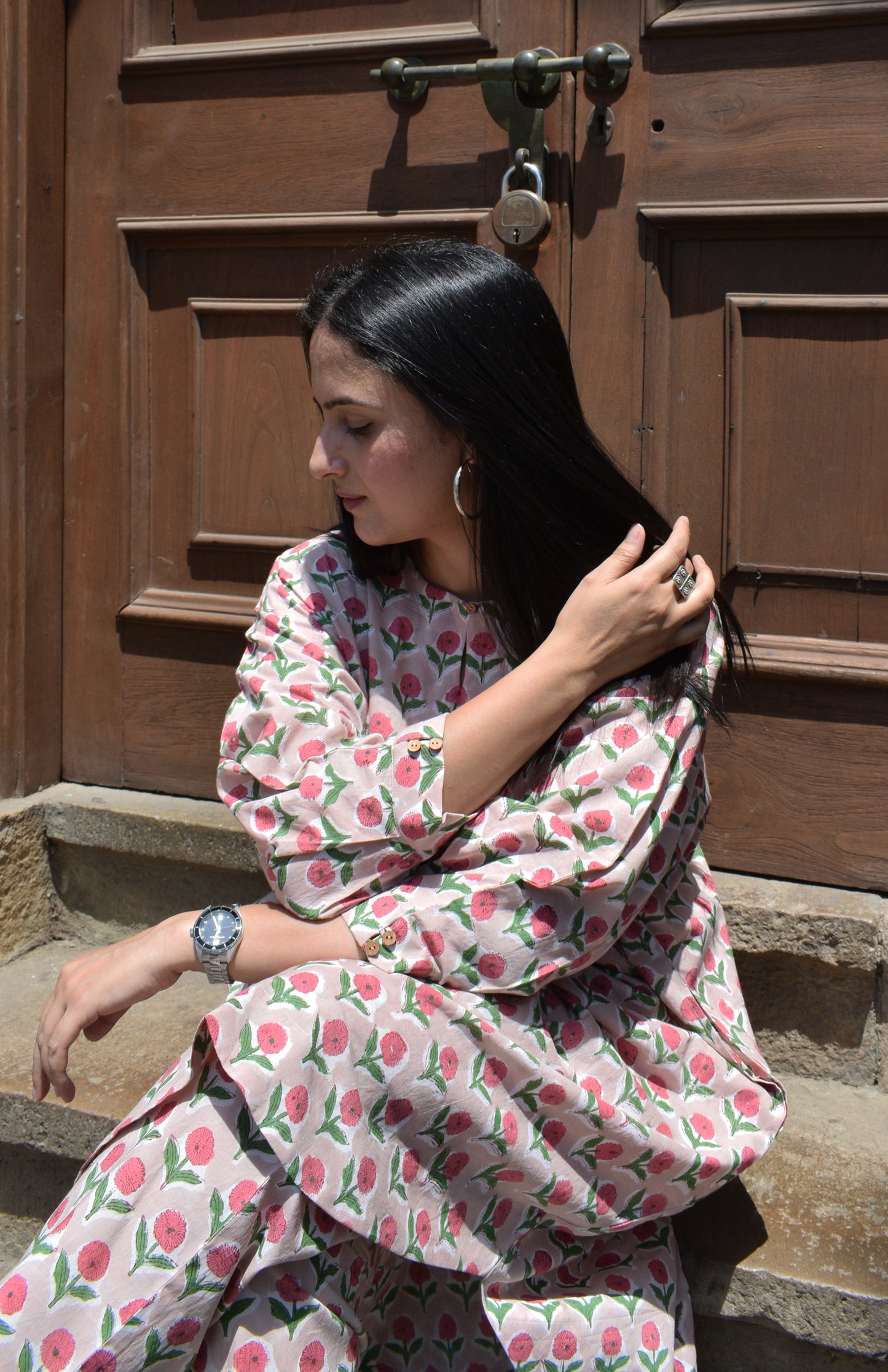 Pink Hand block printed Antifit co-ord set
