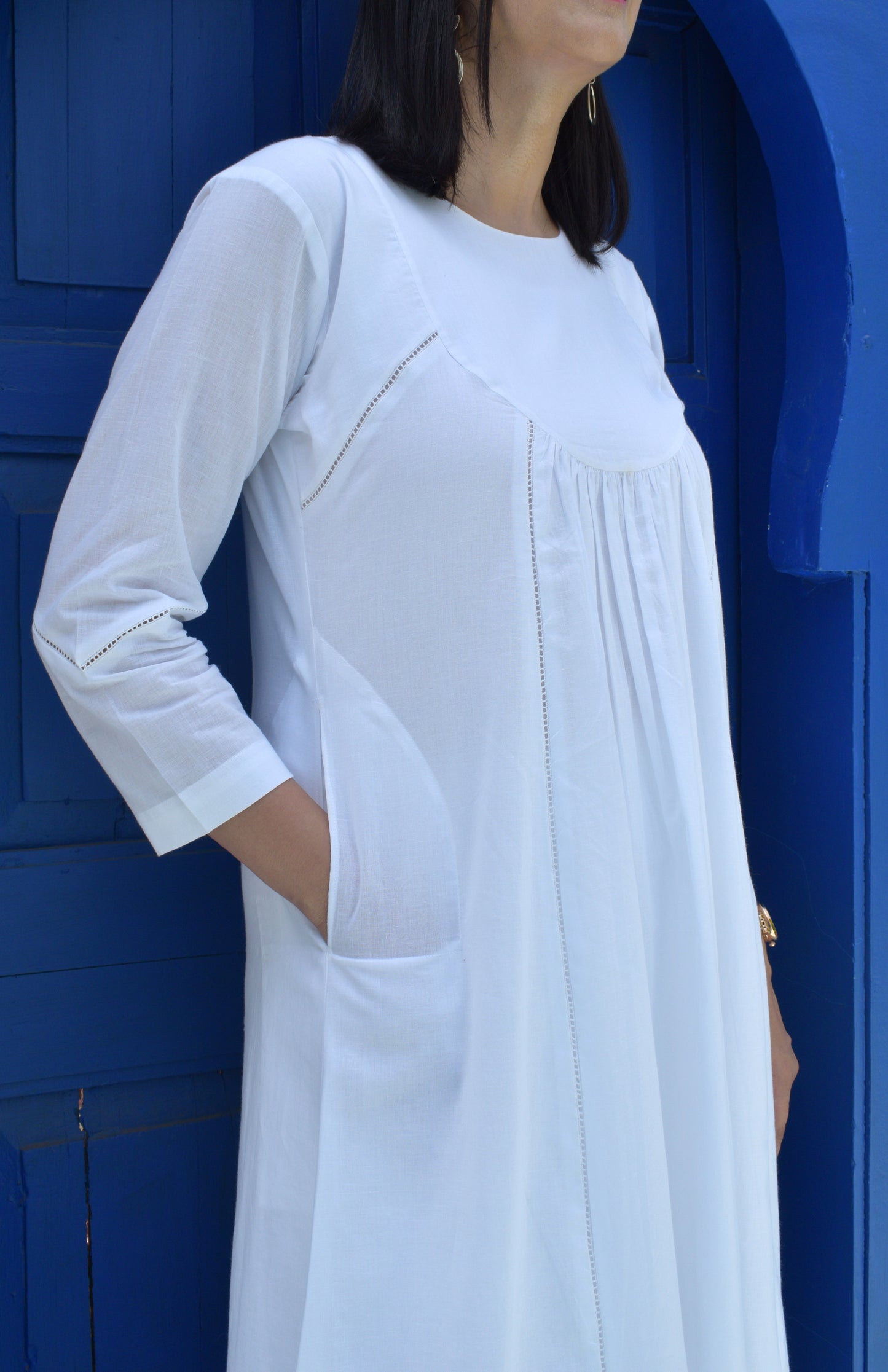 Sunkissed white kurta with yoke and pyjama