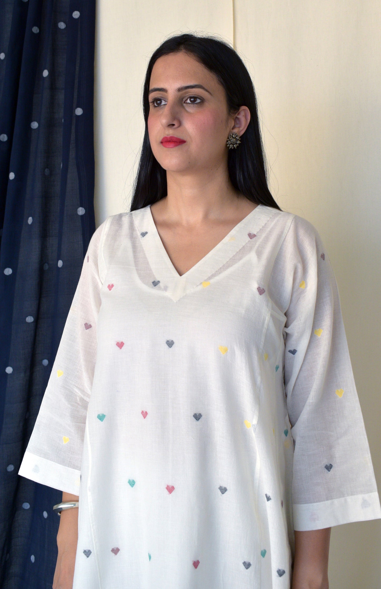 Pearl White Jamdani Phiran with Off White Pyjama