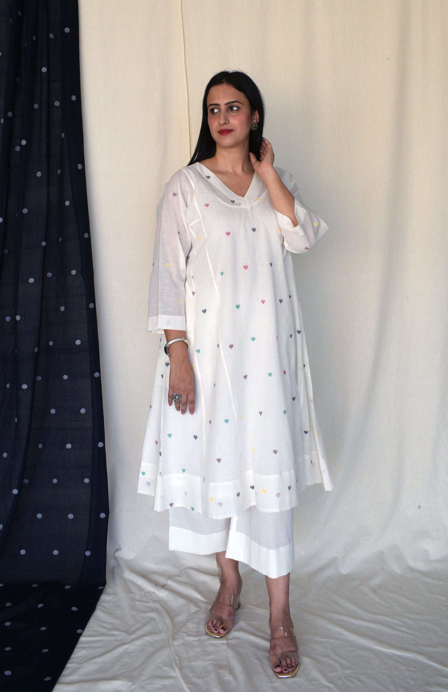 Pearl White Jamdani Phiran with Off White Pyjama