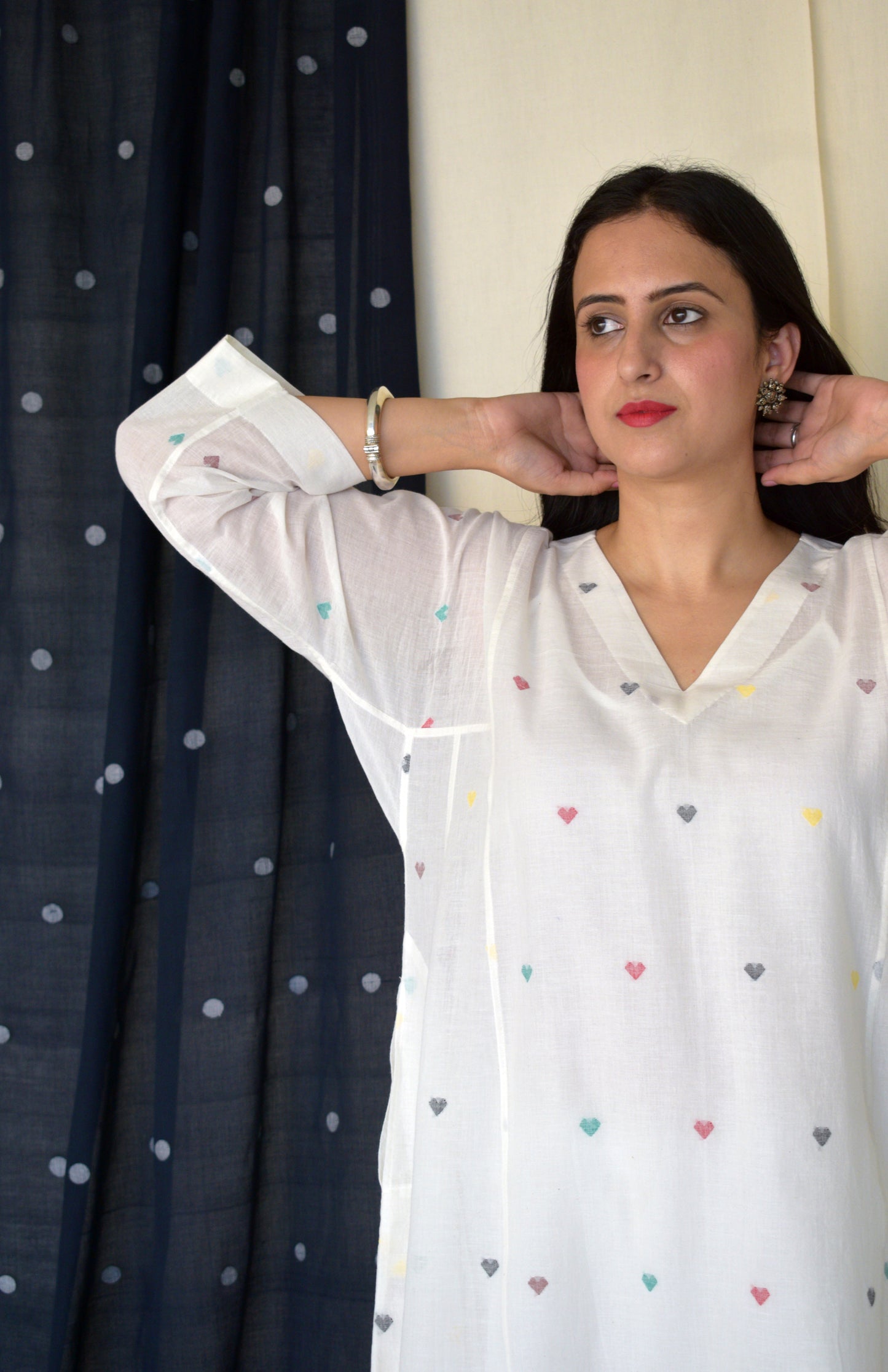 Pearl White Jamdani Phiran with Off White Pyjama