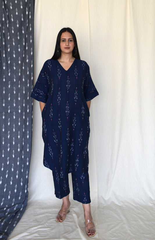 Navy Blue Ikat choga and pants