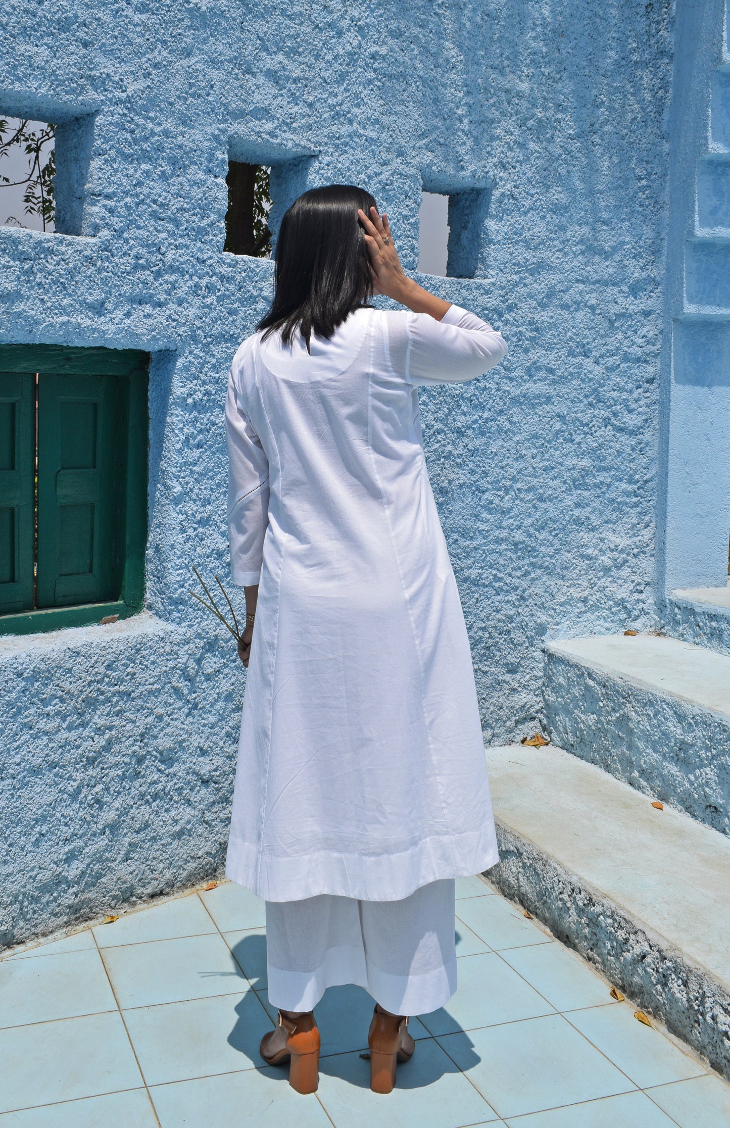 Sunkissed white kurta with yoke and pyjama