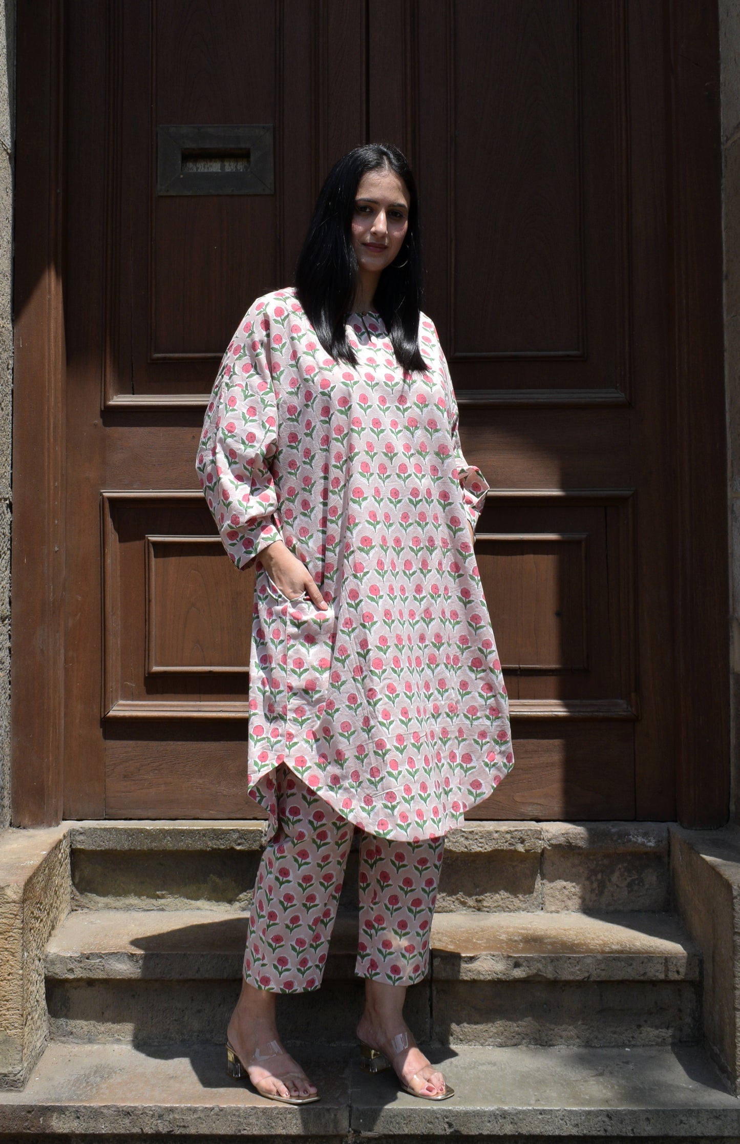 Pink Hand block printed Antifit co-ord set