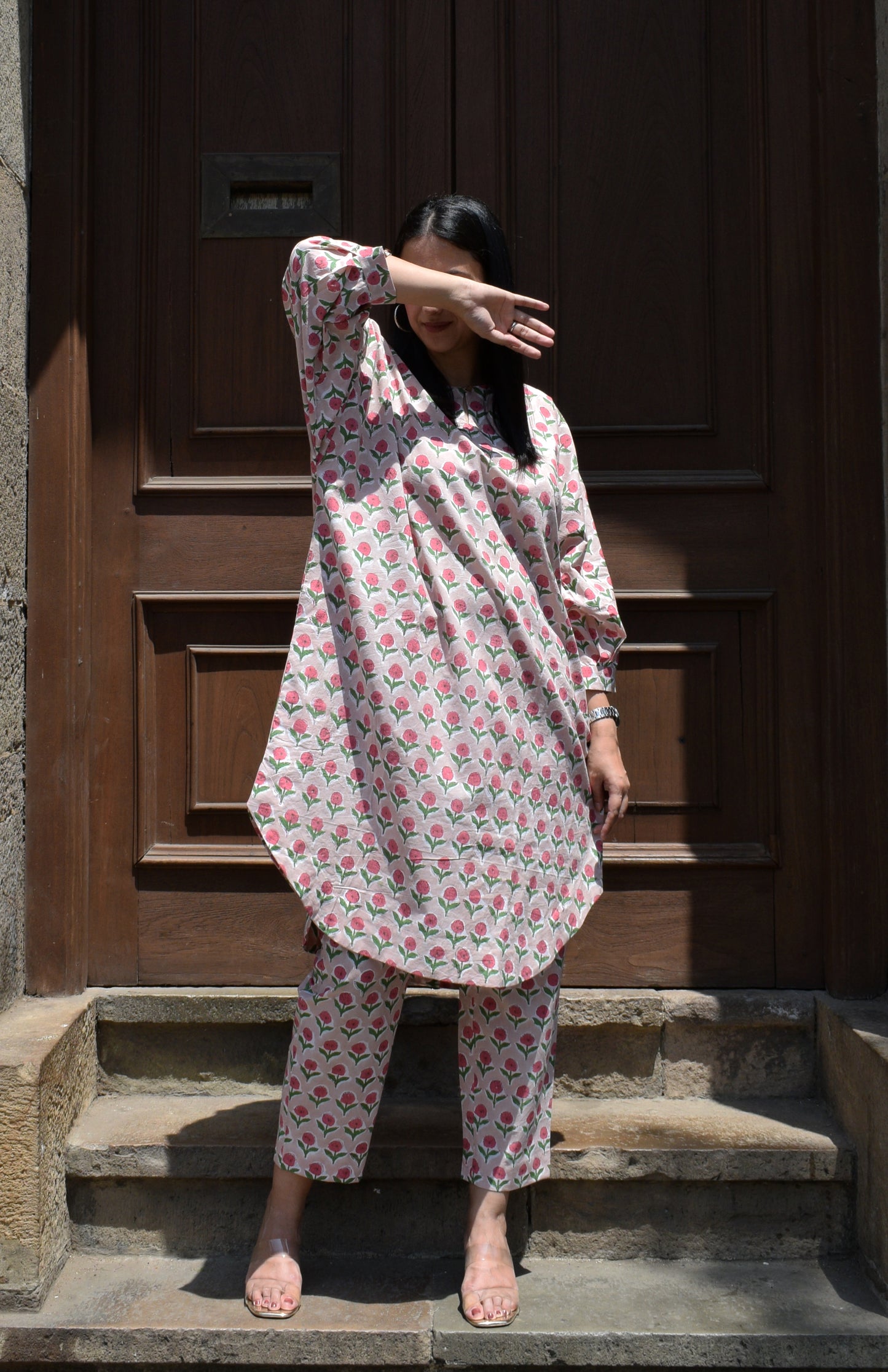 Pink Hand block printed Antifit co-ord set