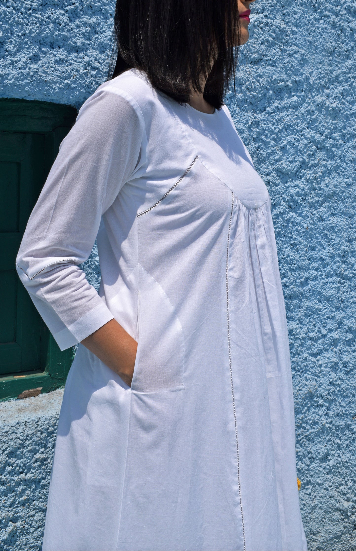 Sunkissed white kurta with yoke and pyjama
