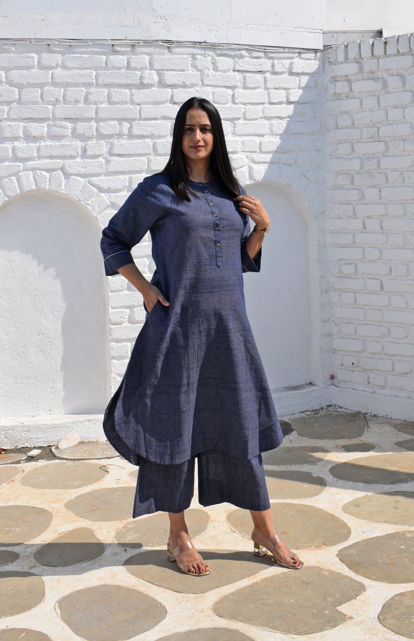 Dark Blue Handwoven Checks Pyjama