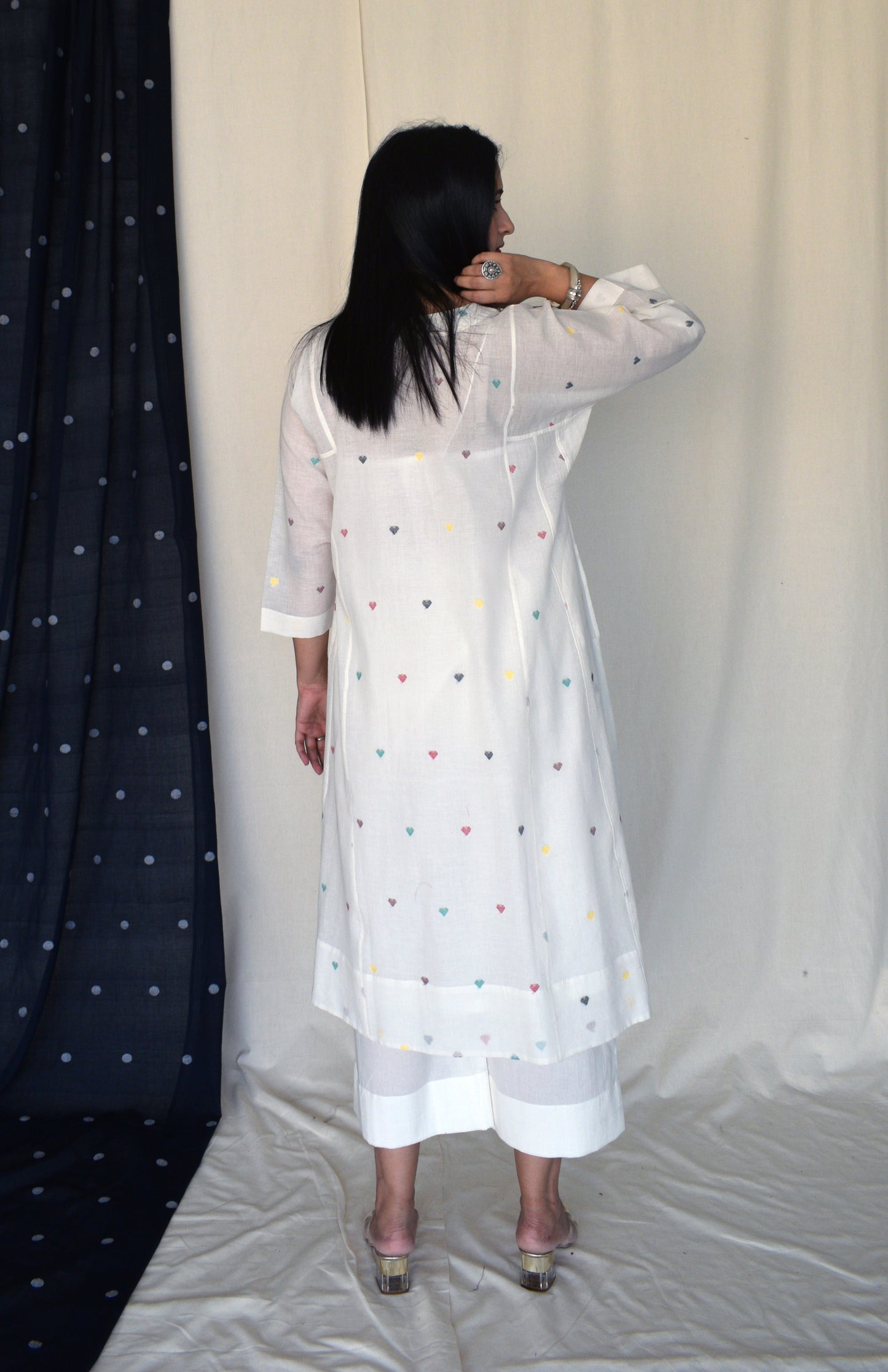 Pearl White Jamdani Phiran with Off White Pyjama