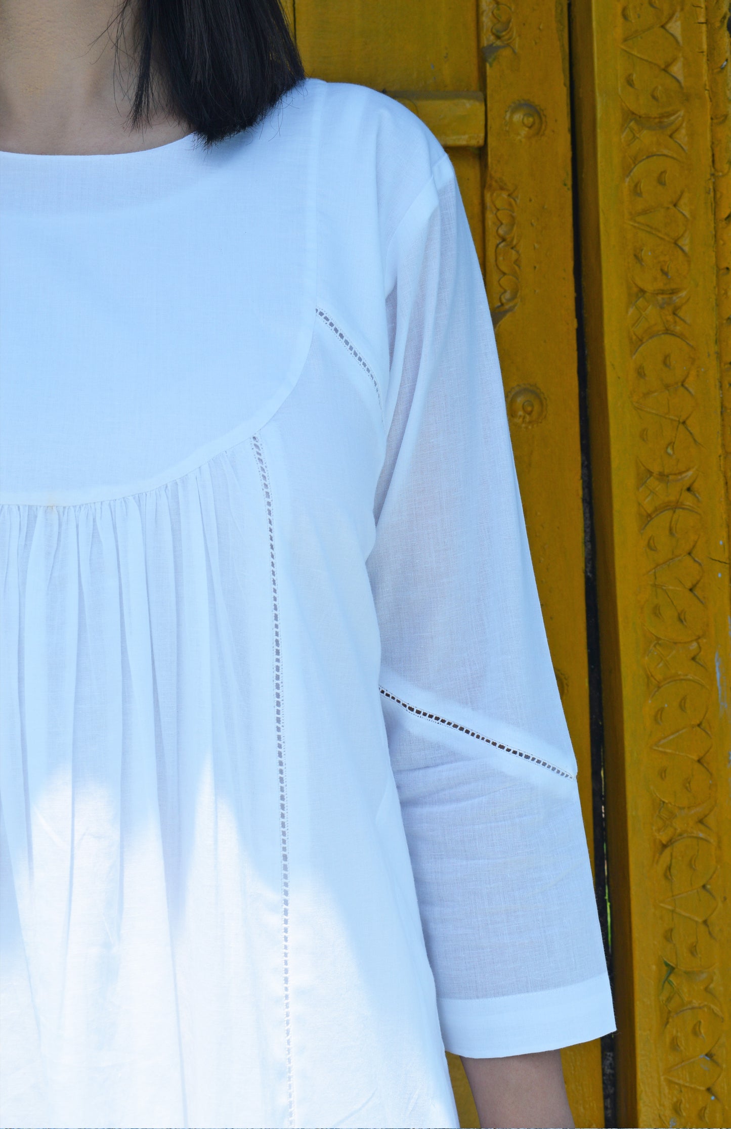 Sunkissed white kurta with yoke and pyjama