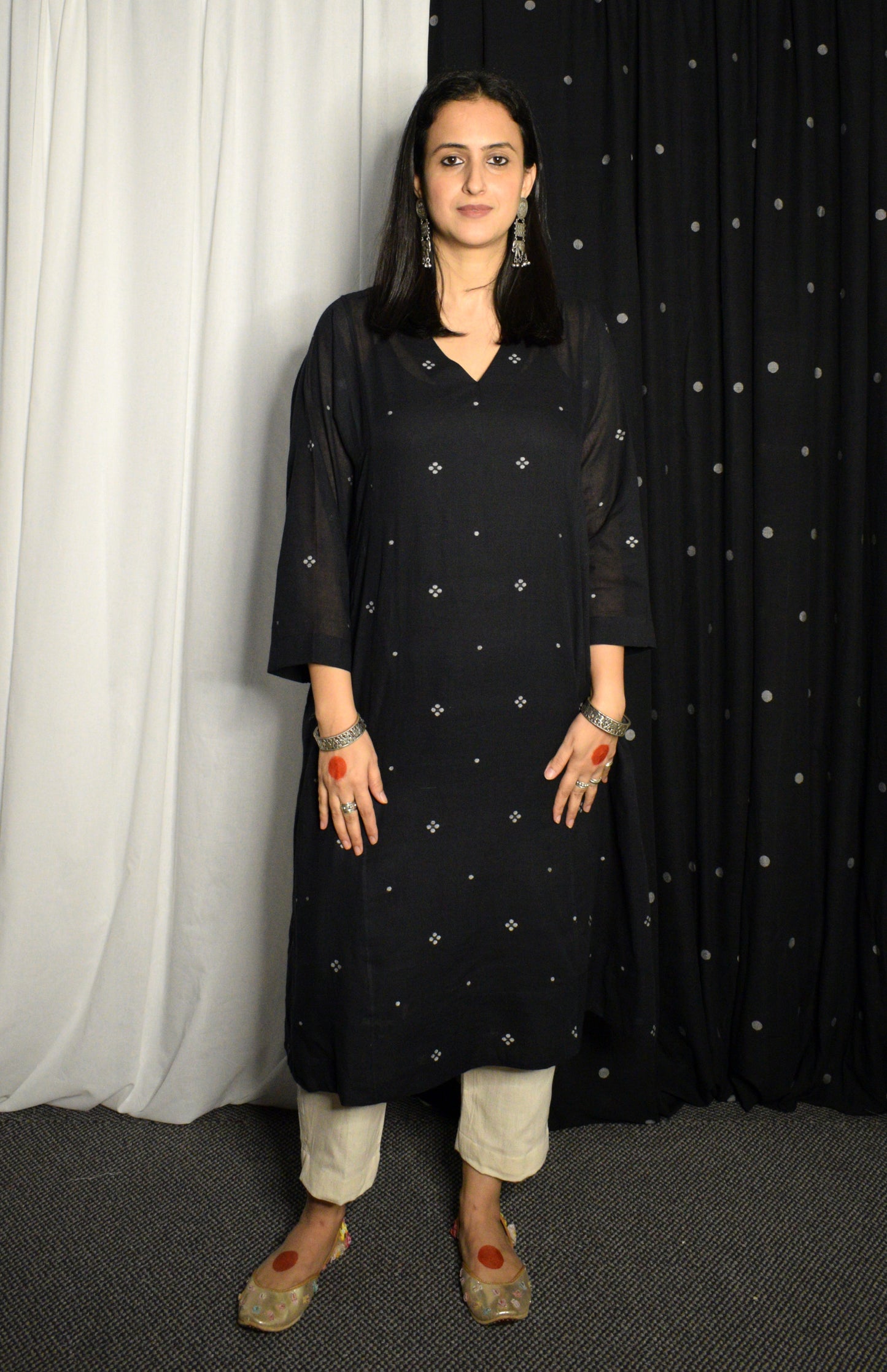 Black Jamdani Phiran with Ivory Kala Cotton pants