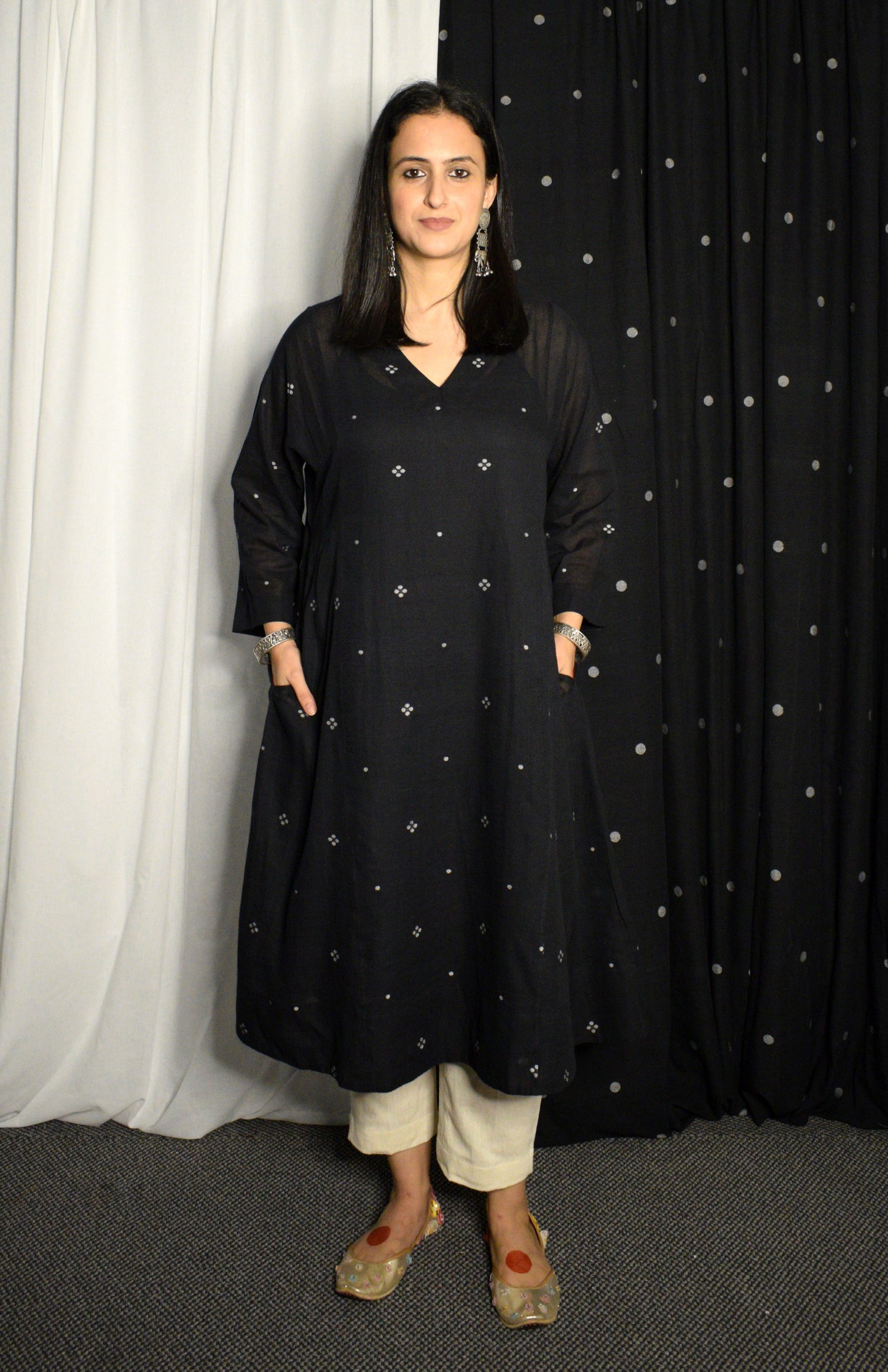 Black Jamdani Phiran with Ivory Kala Cotton pants