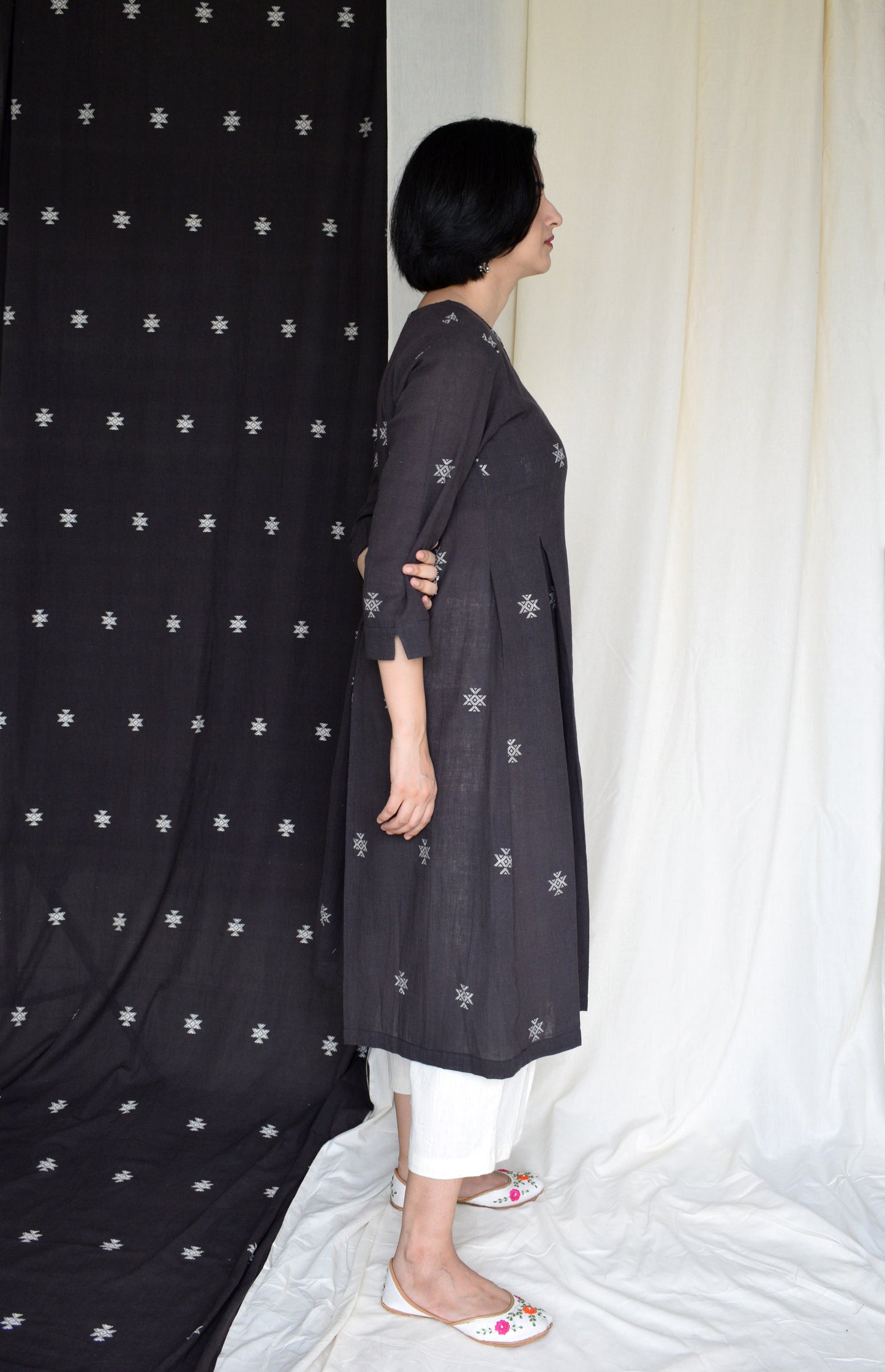 Charcoal pleated kurta