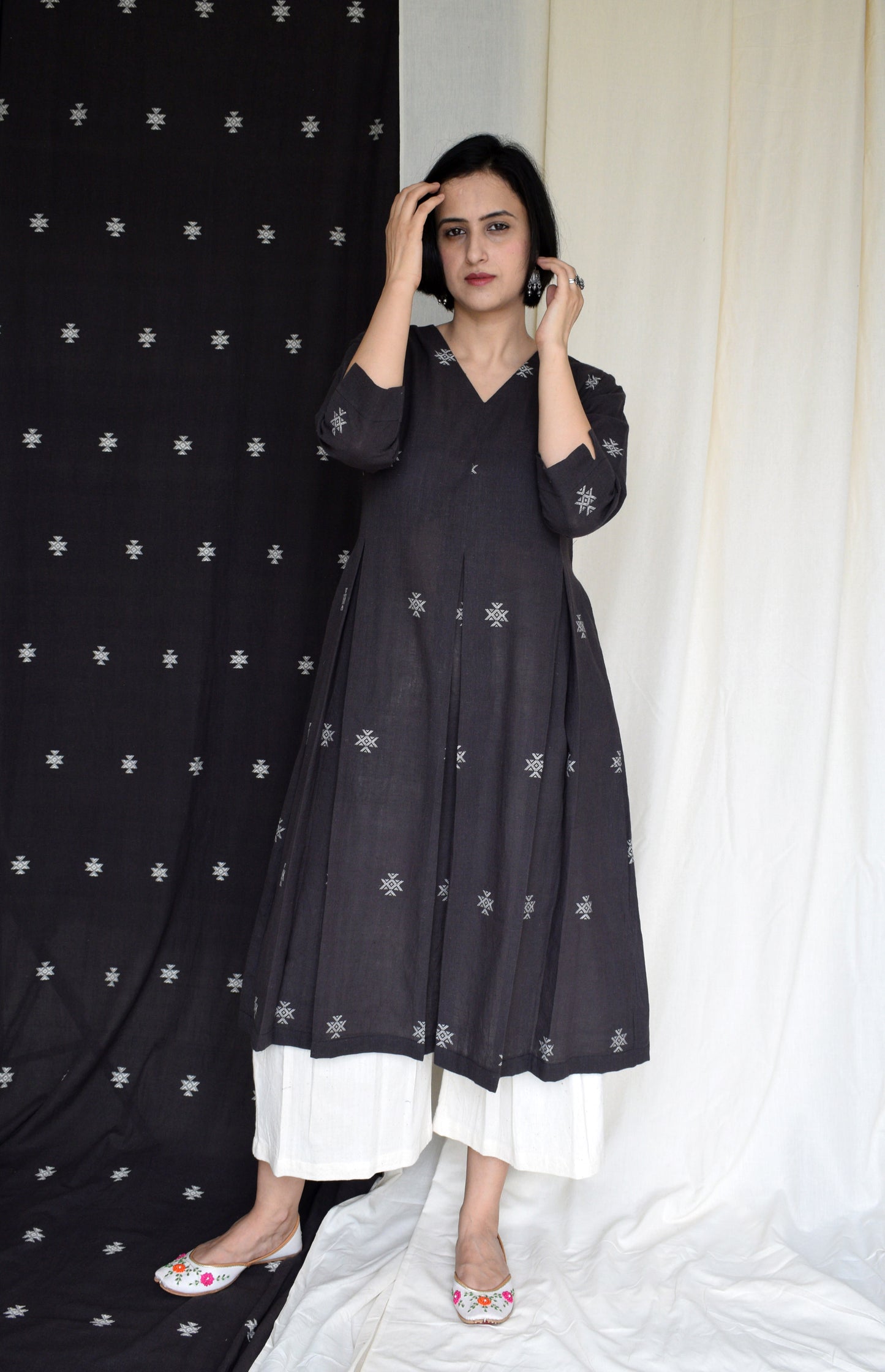 Charcoal pleated kurta