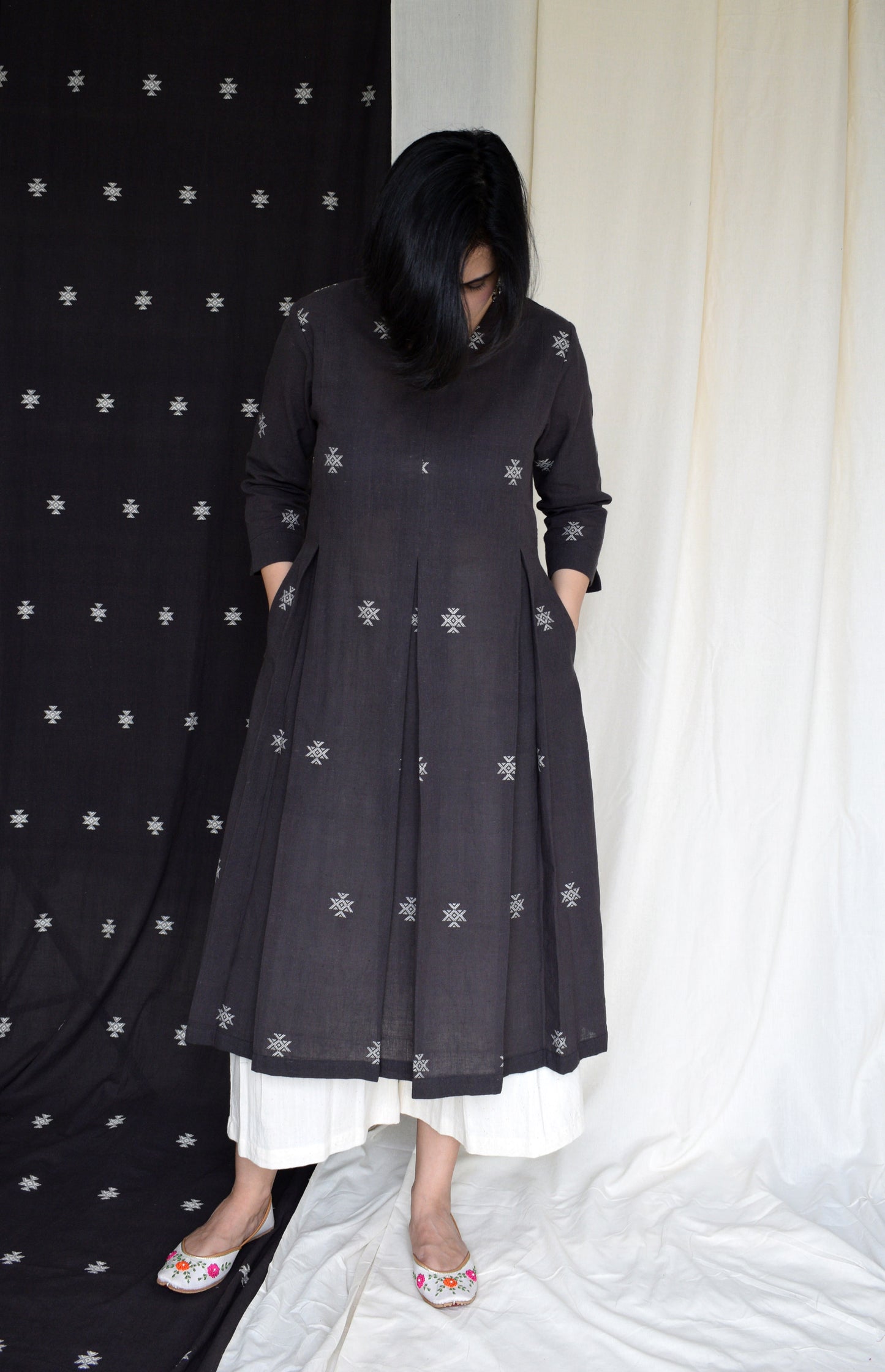 Charcoal pleated kurta