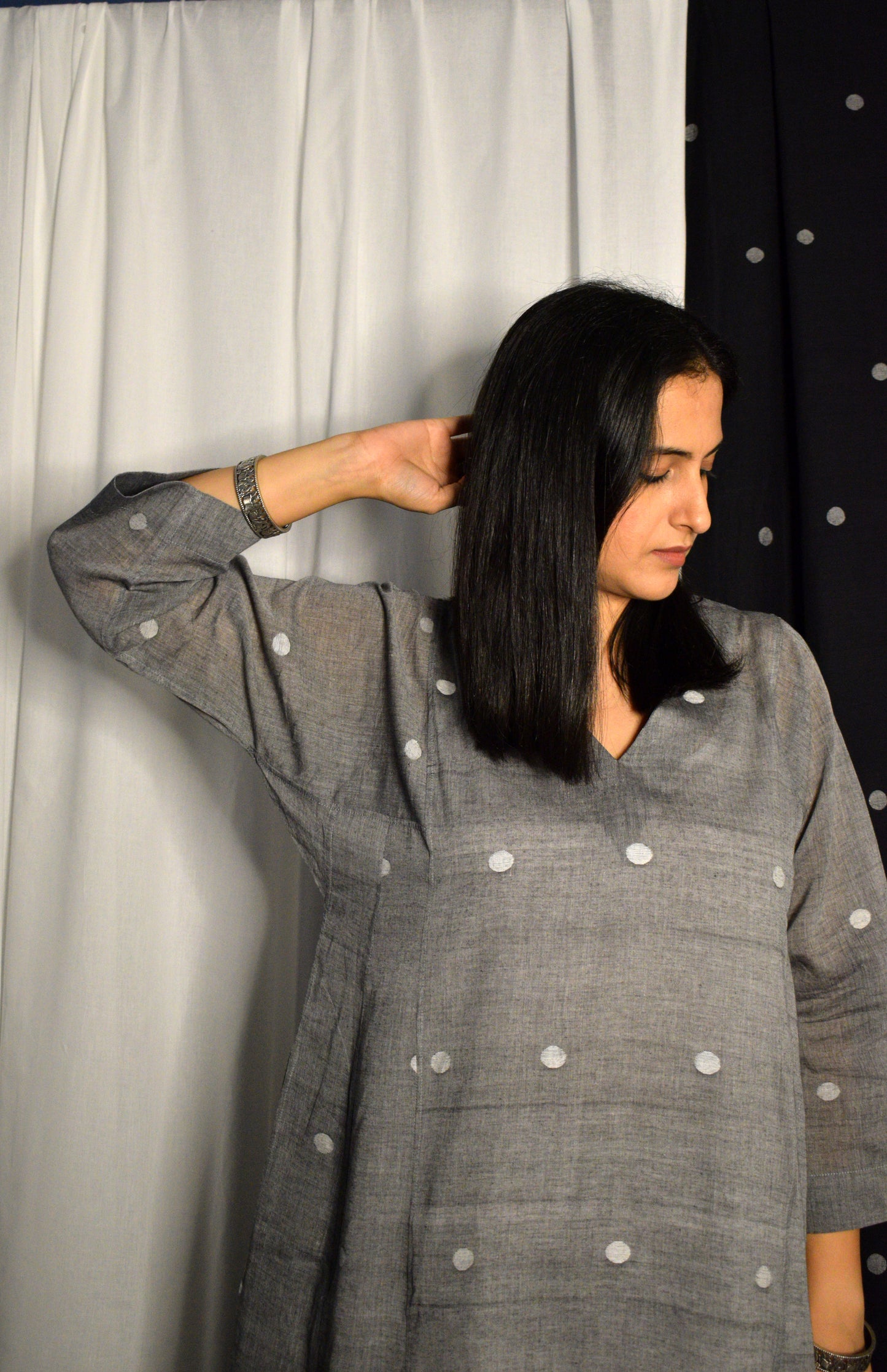 Grey jamdani phiran