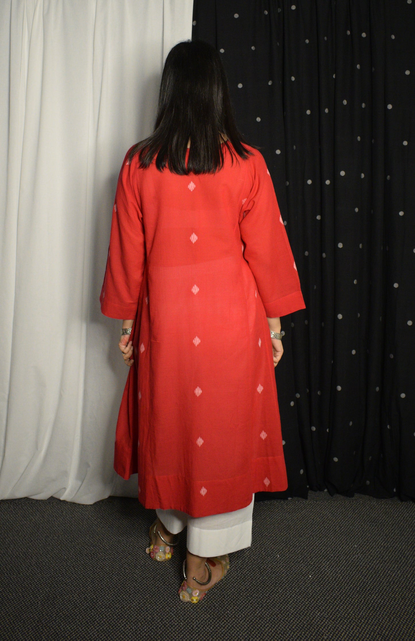 Red Jamdani Phiran with White Pyjama
