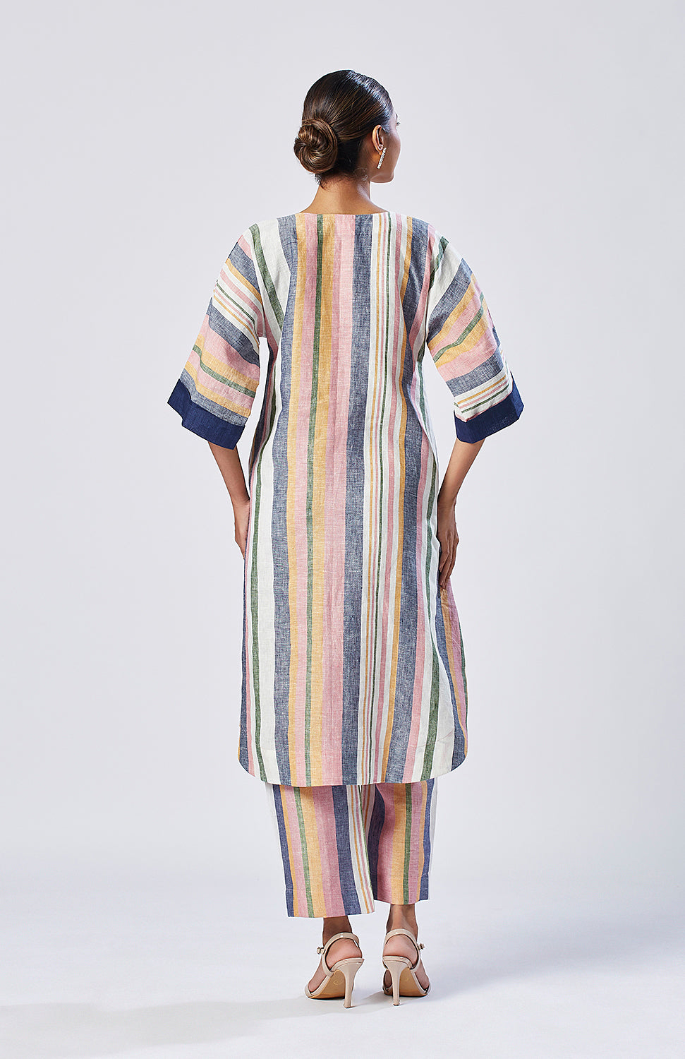 Multicolor Striped Linen Choga and Pyjama