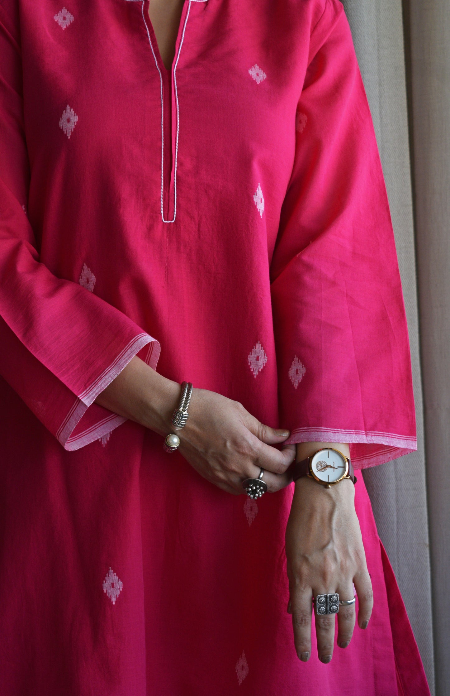 Rani Pink Jamdani Short Kurta