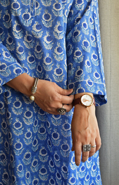 Blue Hand Block Printed Short Kurta