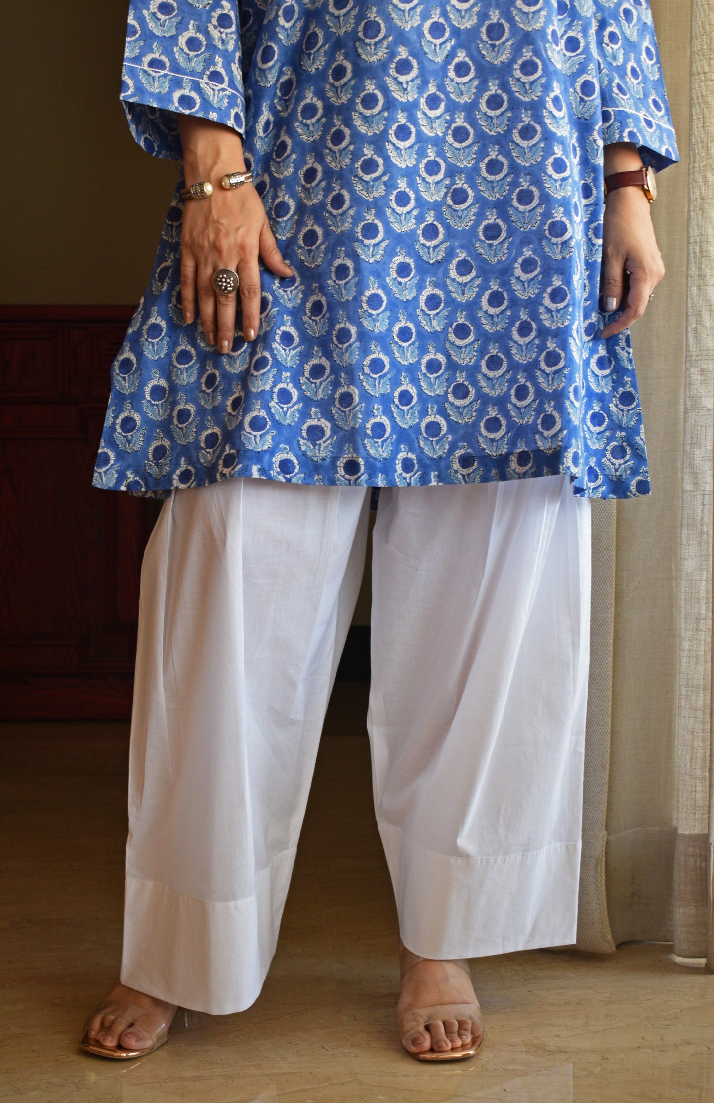 Blue Hand Block Printed Short Kurta