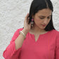 Pink A line cotton kurta with panels