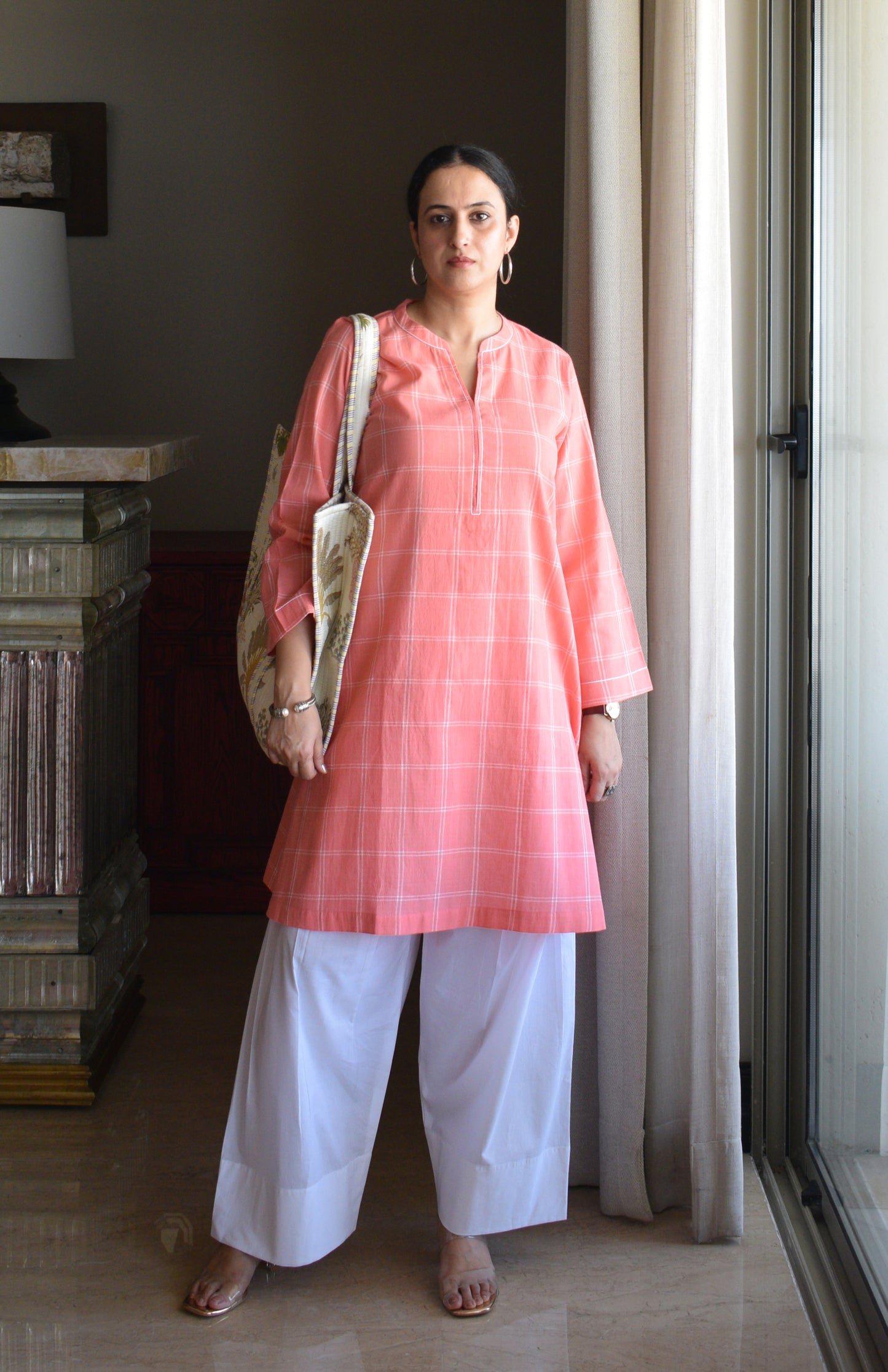 Off white Cotton Printed Quilted Tote Bag