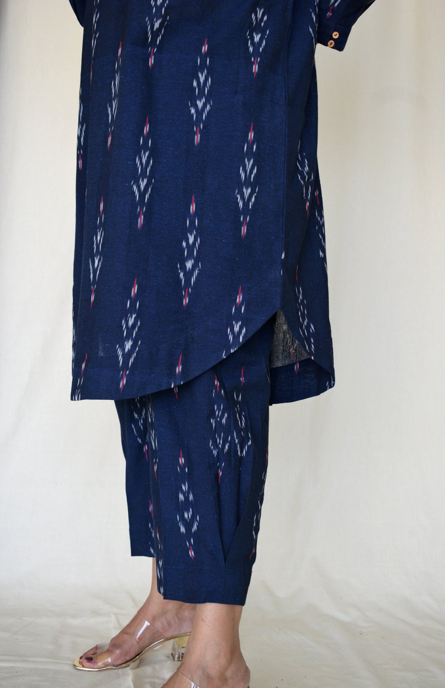 Navy blue ikat trouser with box pleat
