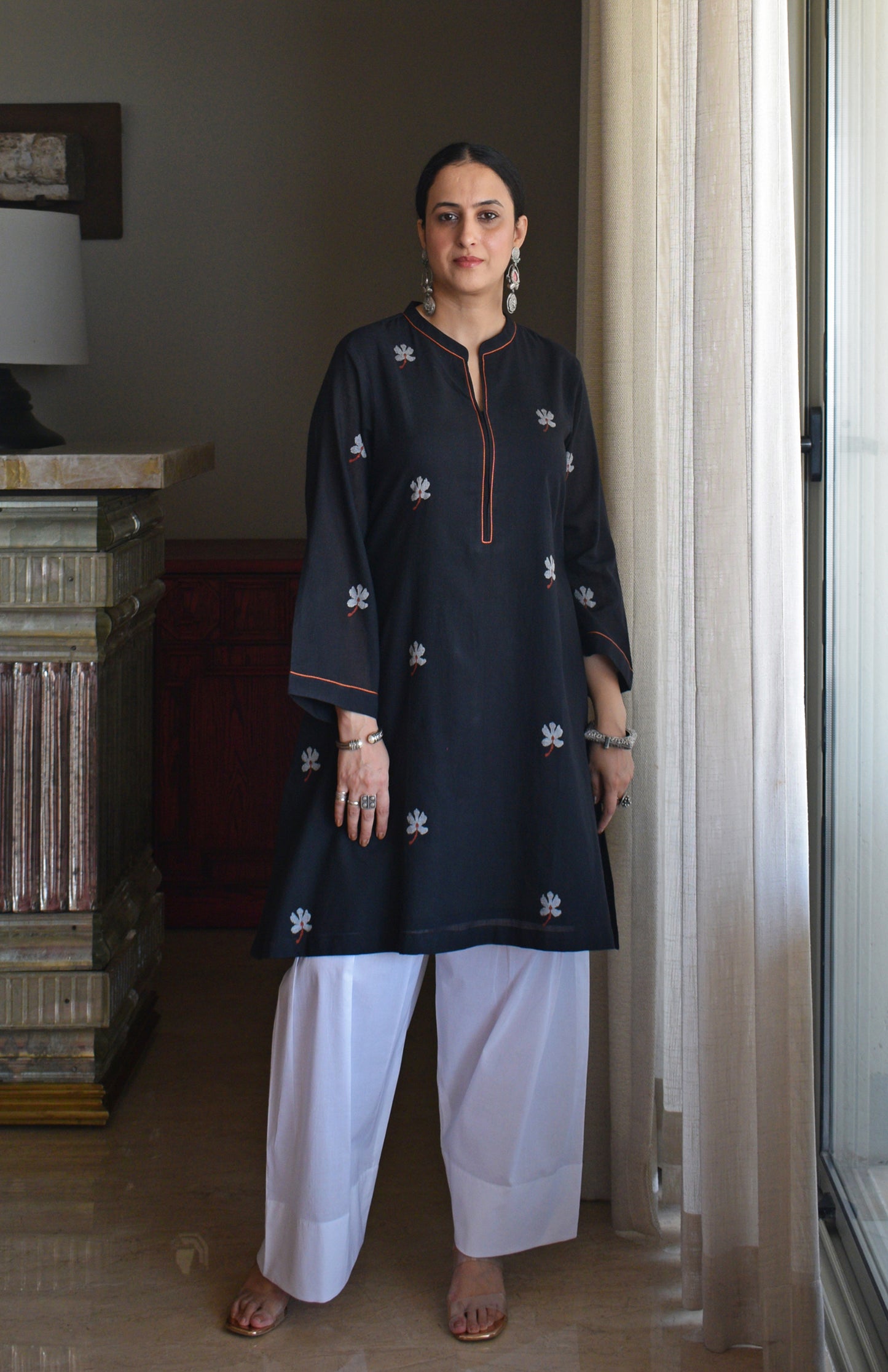 Black Jamdani Short Kurta