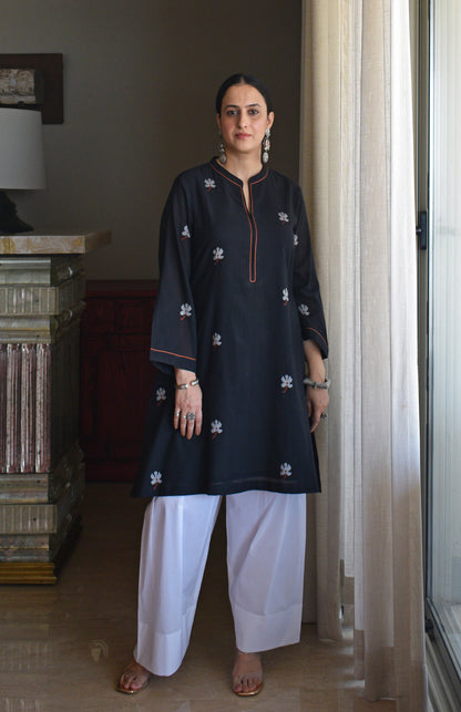 Black Jamdani Short Kurta