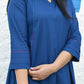 Midnight blue A line Cotton Kurta with Panels and Blue pyjama
