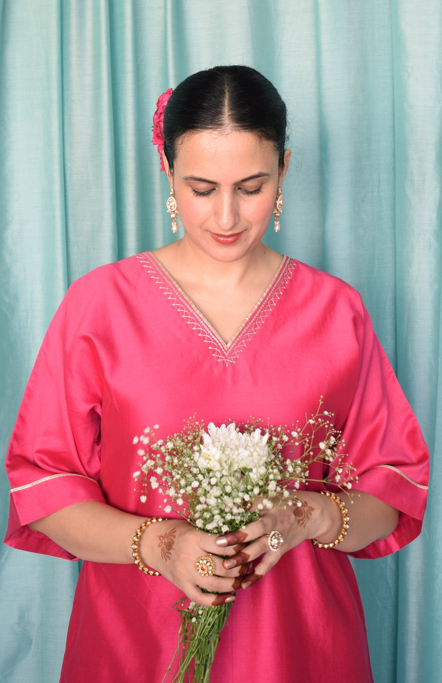 Rohini Chanderi Set with Sea Green Silk Organza Dupatta