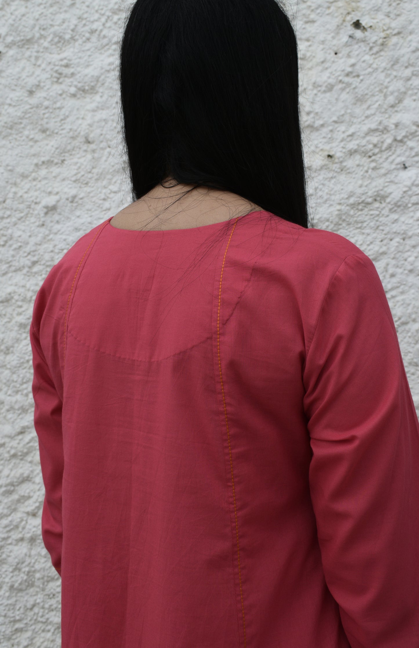 Pink A line cotton kurta with panels