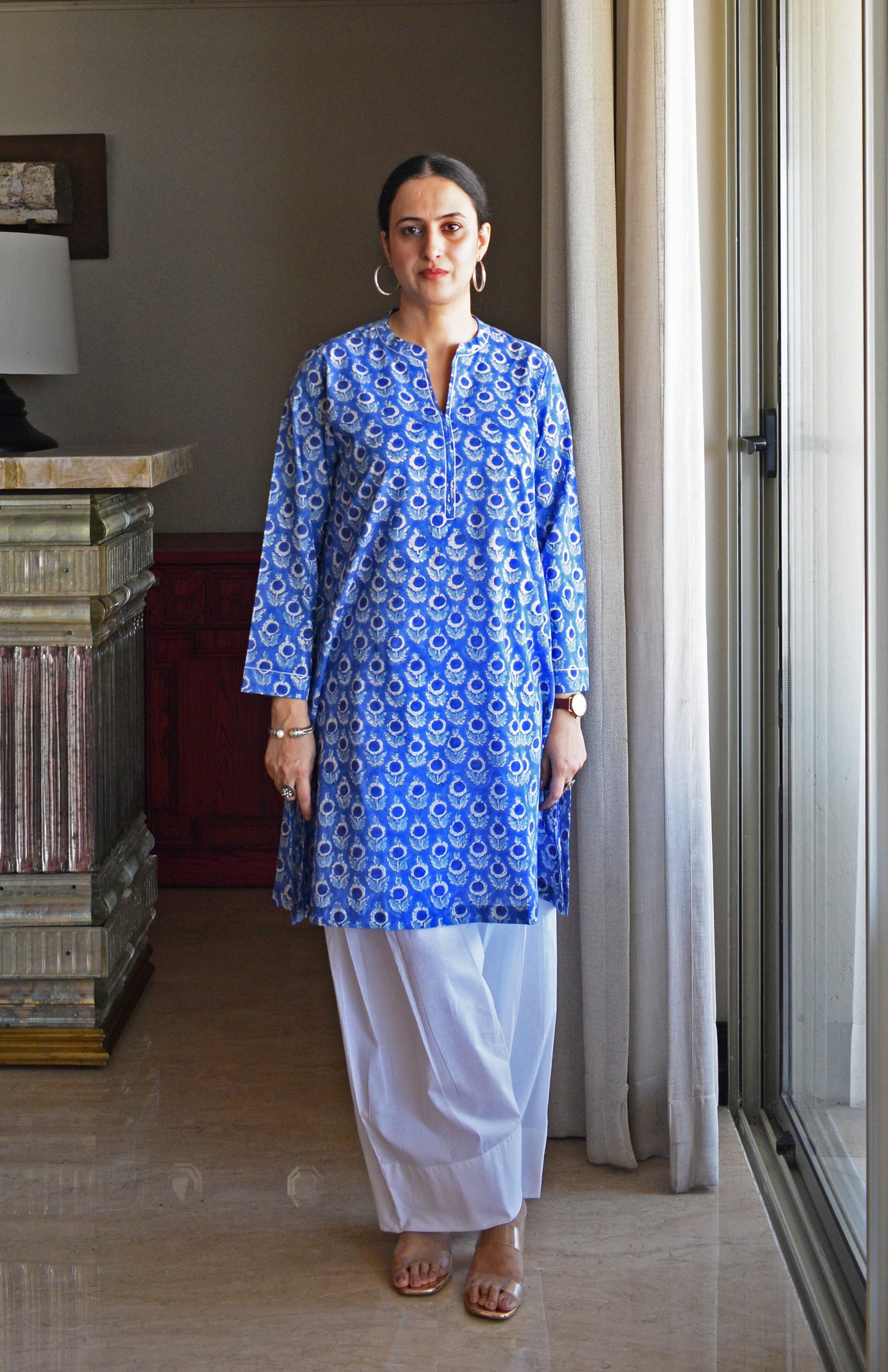 Blue Hand Block Printed Short Kurta