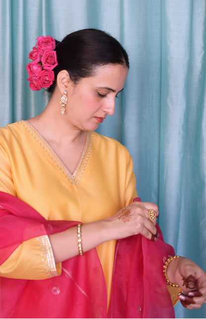 Rani Pink Silk Organza Hand Embroidered Dupatta